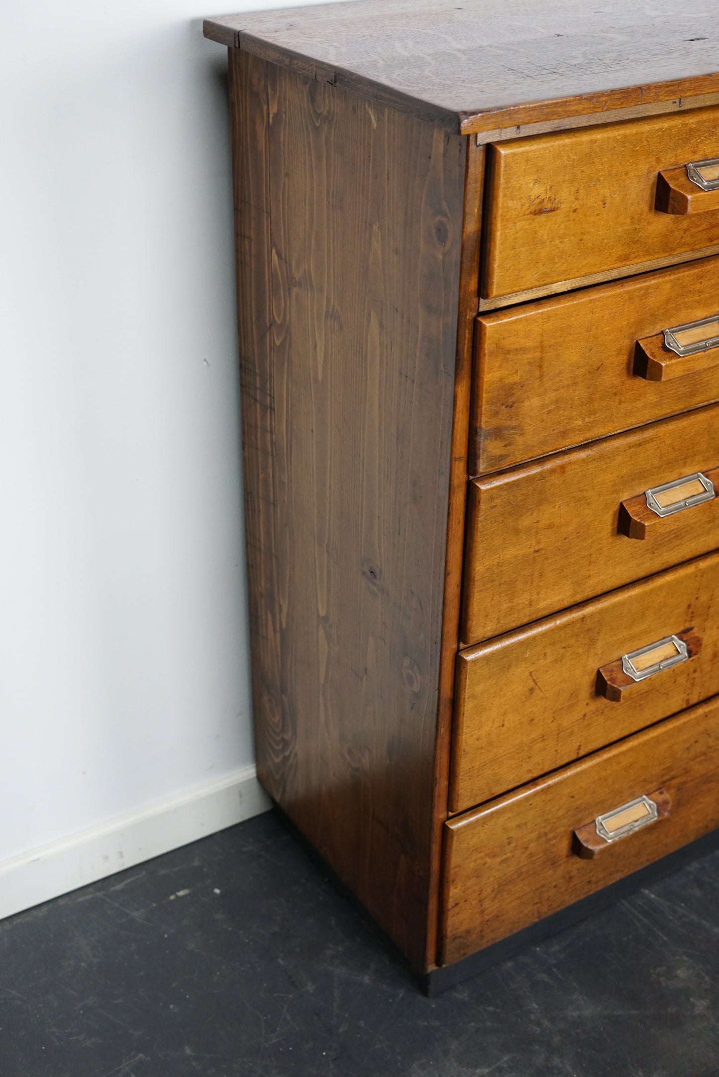 German Industrial Beech and Oak Apothecary Cabinet, Mid-20th Century