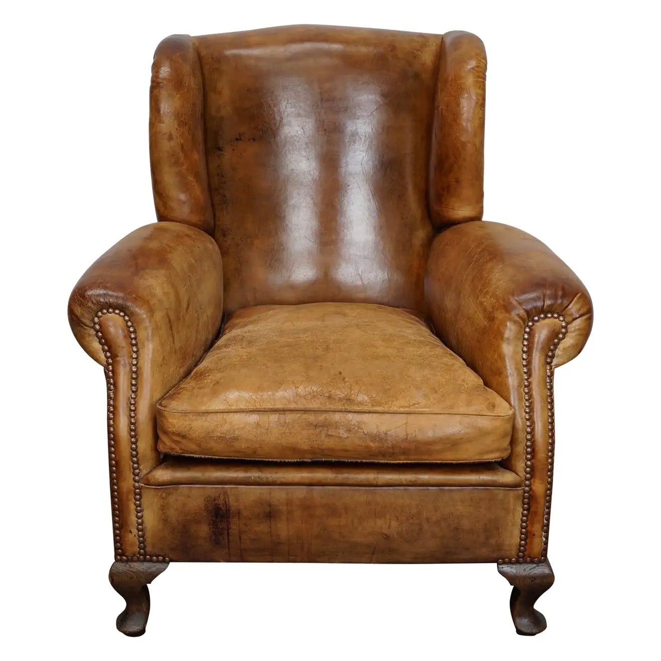 Vintage Dutch Cognac Colored Wingback Leather Club Chair