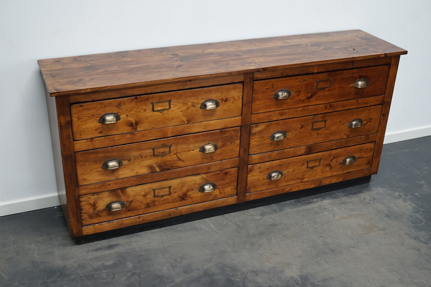 German Pine Apothecary Cabinet or Bank of Drawers, Mid-20th Century