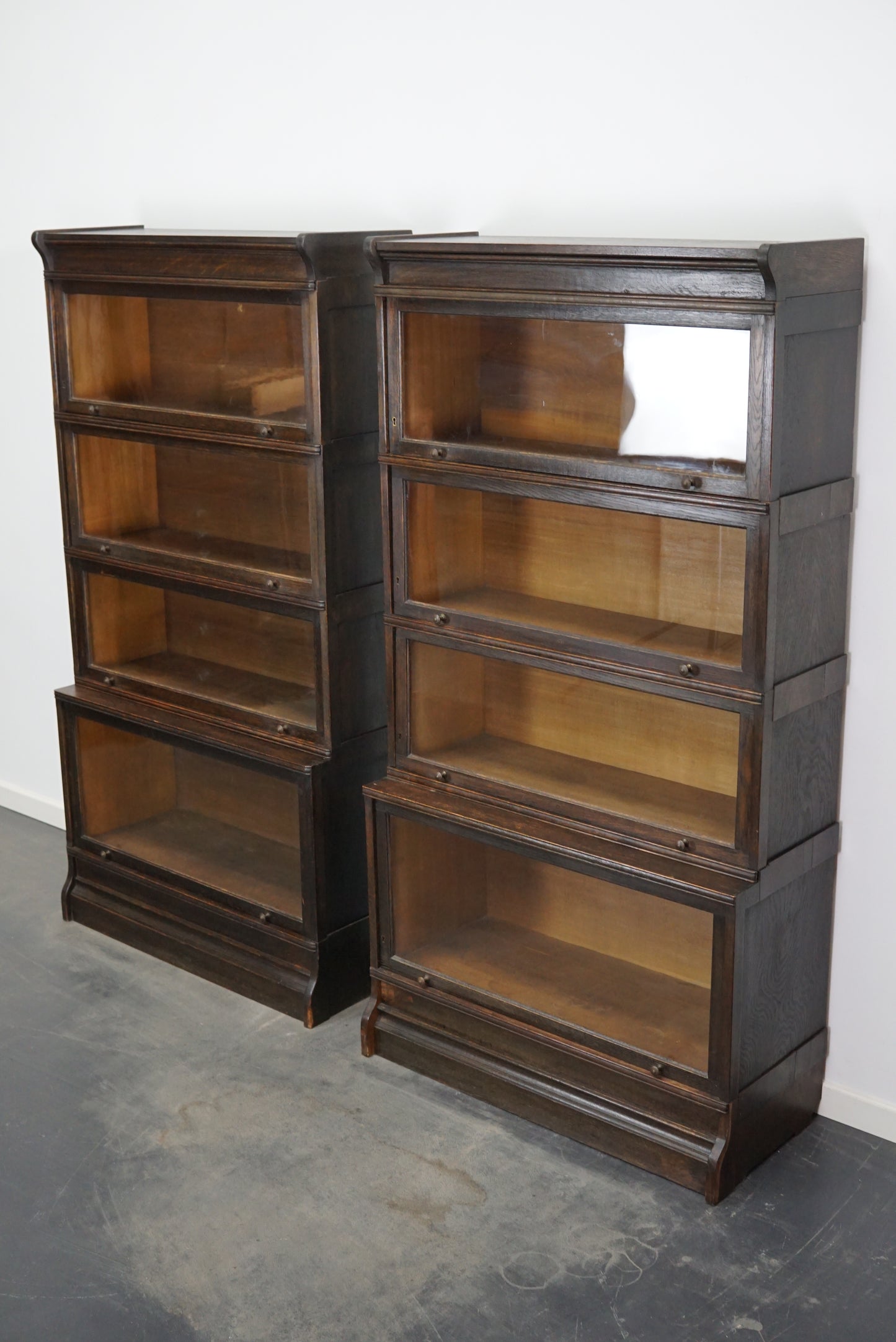 Pair of Antique Oak Stacking Bookcases by Muller in Globe Wernicke Style ca 1930