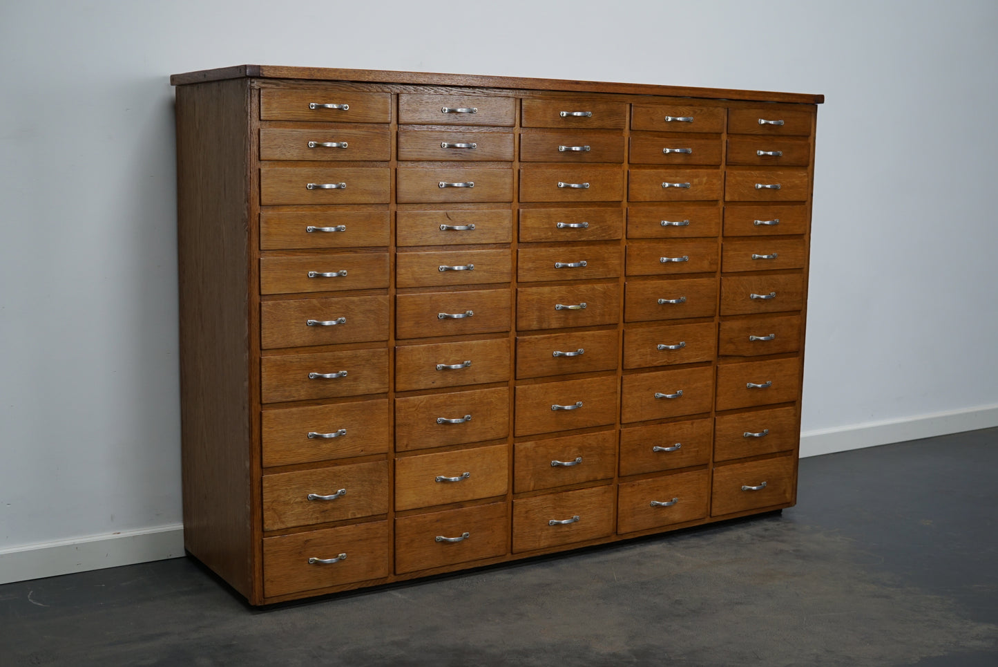 Dutch Industrial Oak Apothecary Cabinet, Mid-20th Century