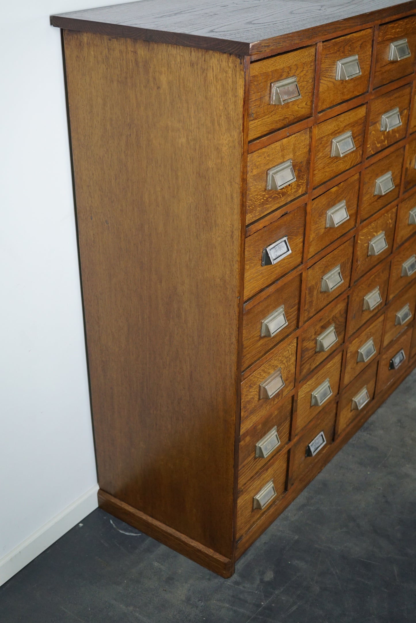 German Industrial Oak Apothecary Cabinet, Mid-20th Century