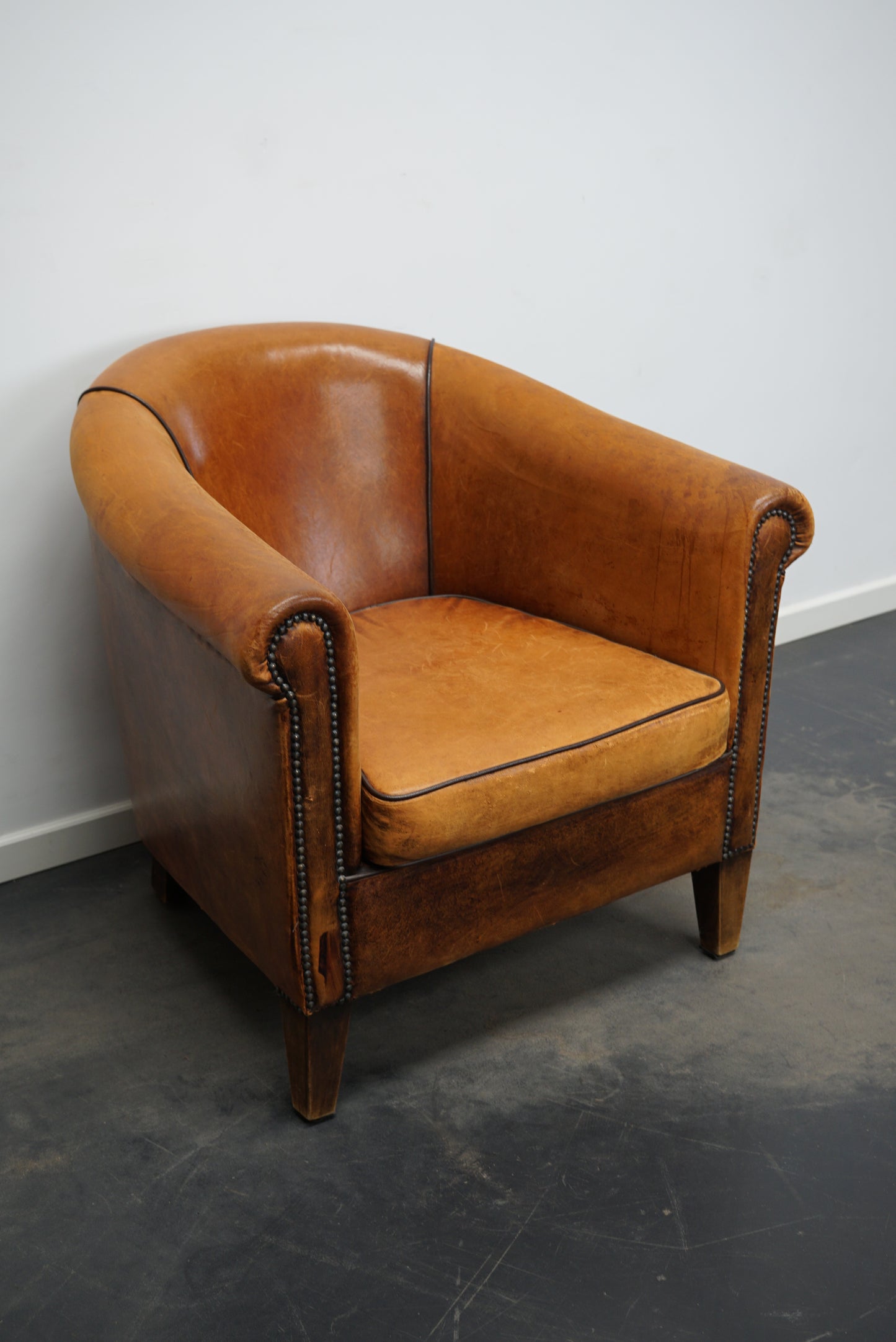 Vintage Dutch Cognac Colored Leather Club Chair