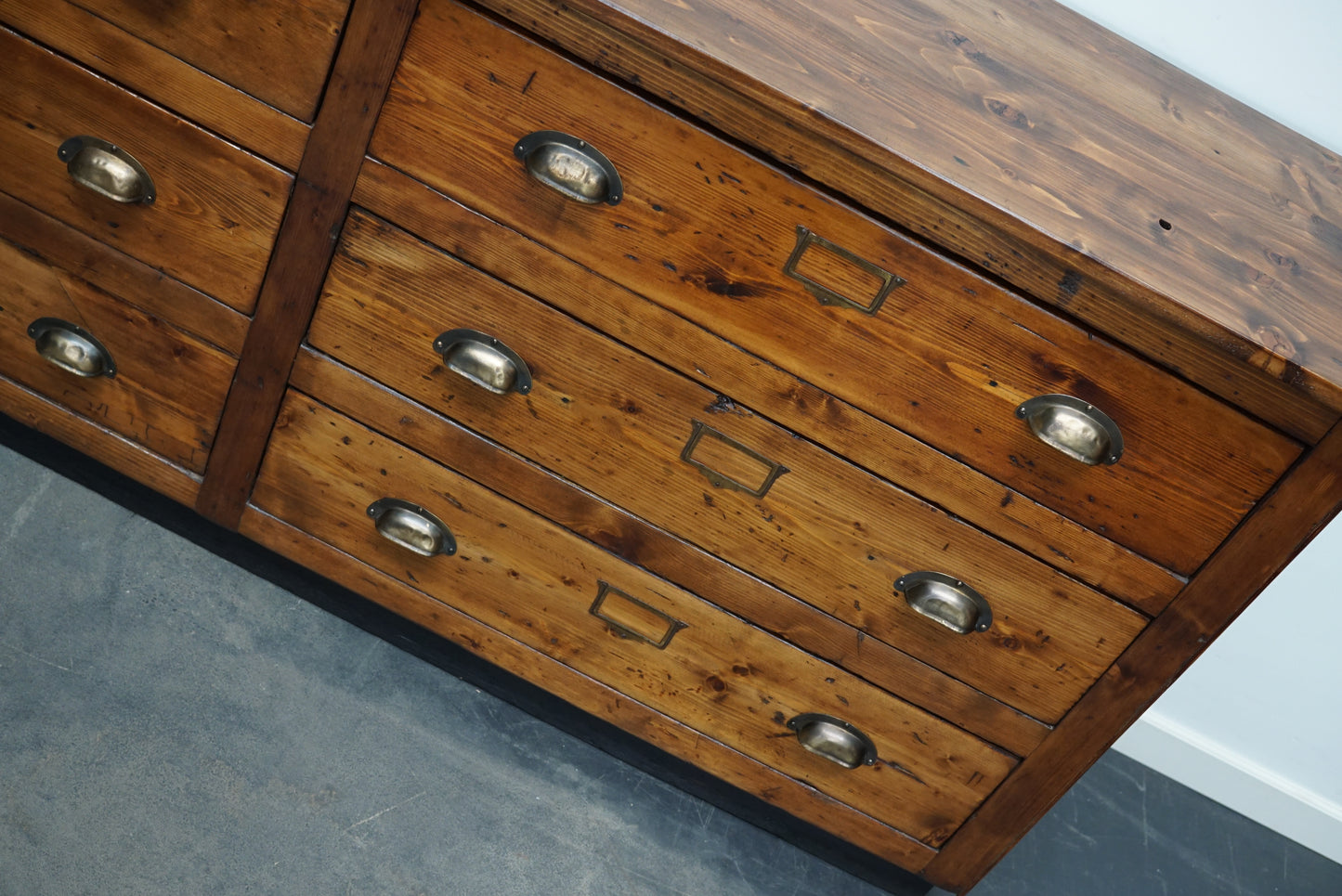 German Pine Apothecary Cabinet or Bank of Drawers, Mid-20th Century