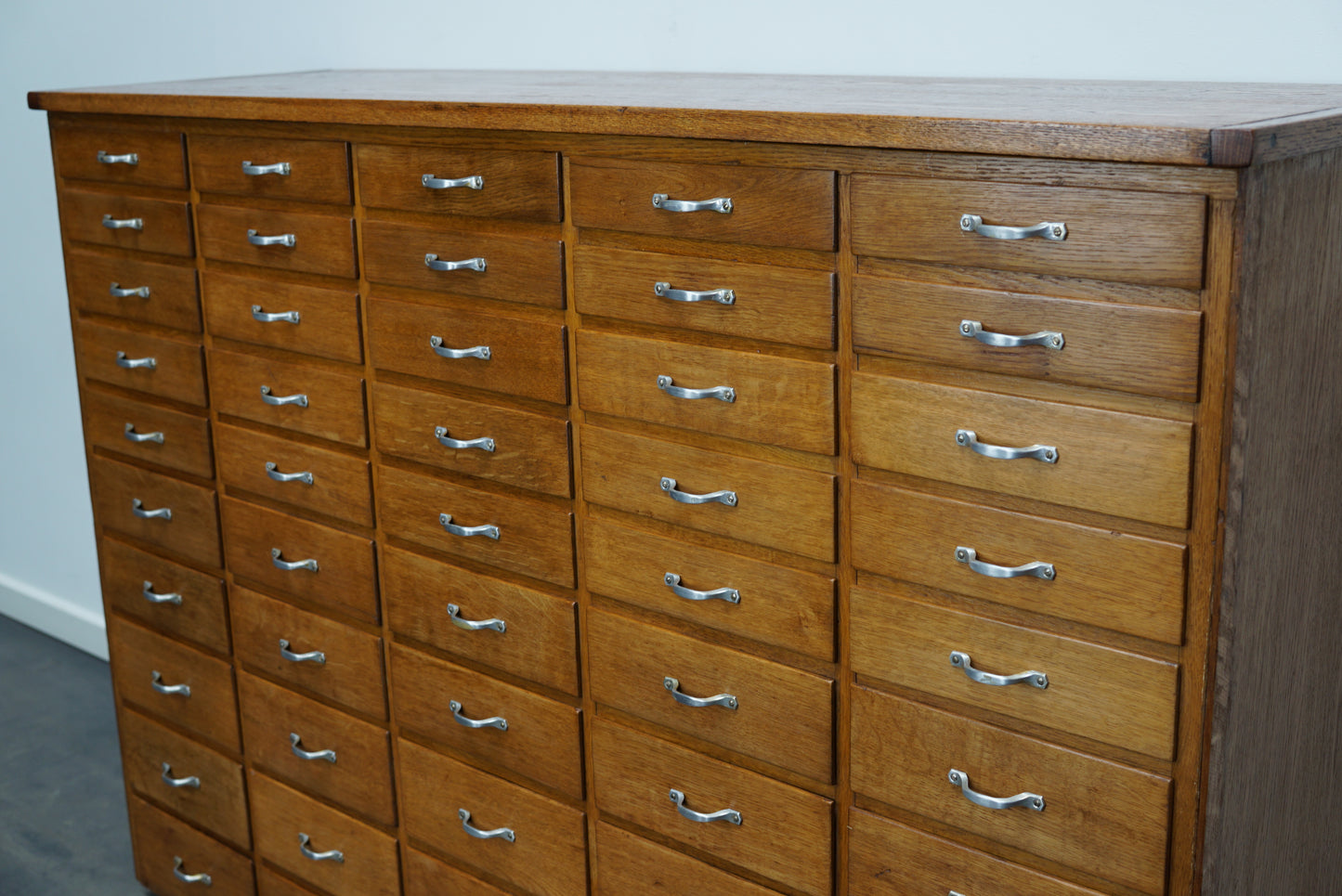 Dutch Industrial Oak Apothecary Cabinet, Mid-20th Century