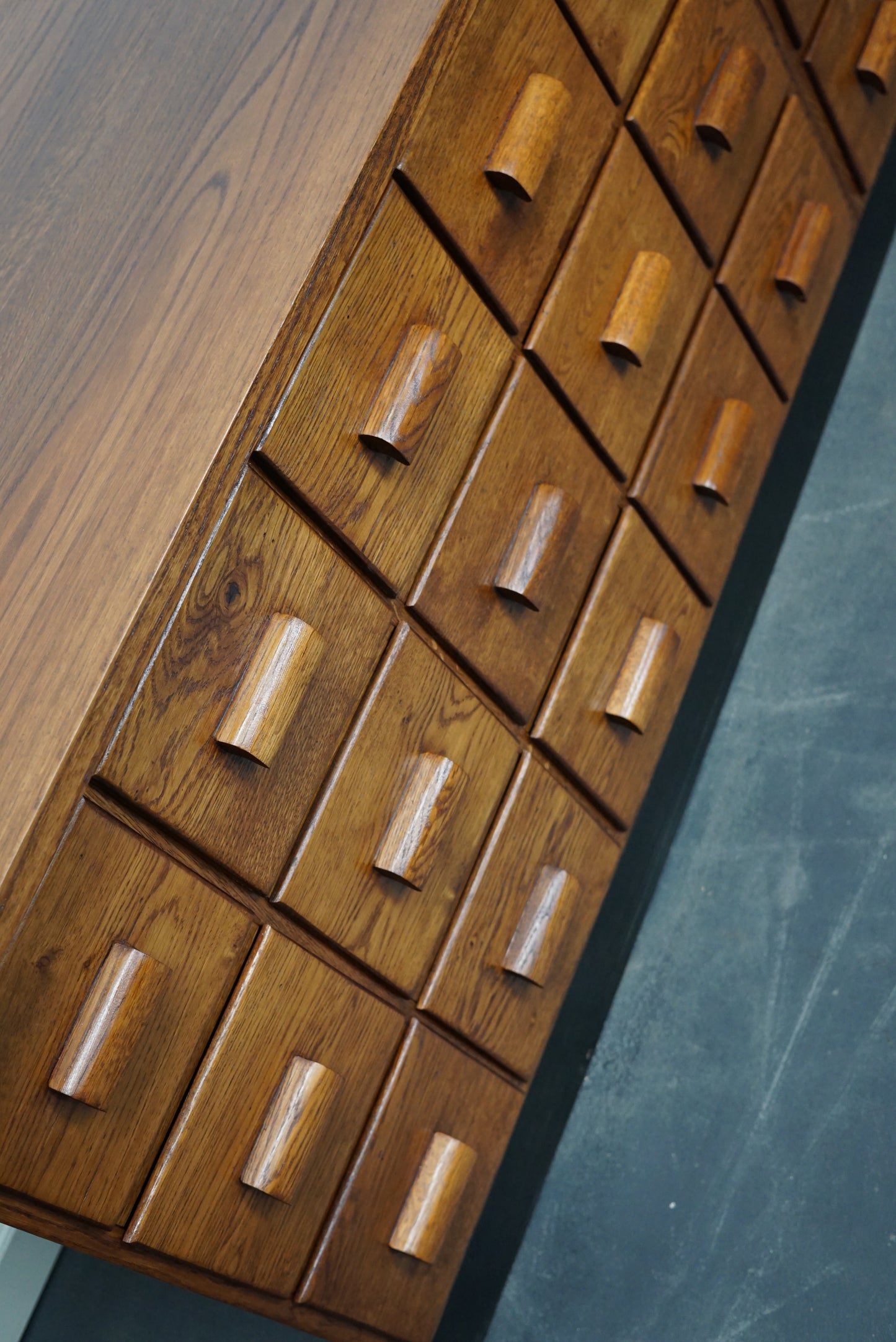 Oak German Industrial Apothecary Cabinet / Lowboard, Mid-20th Century