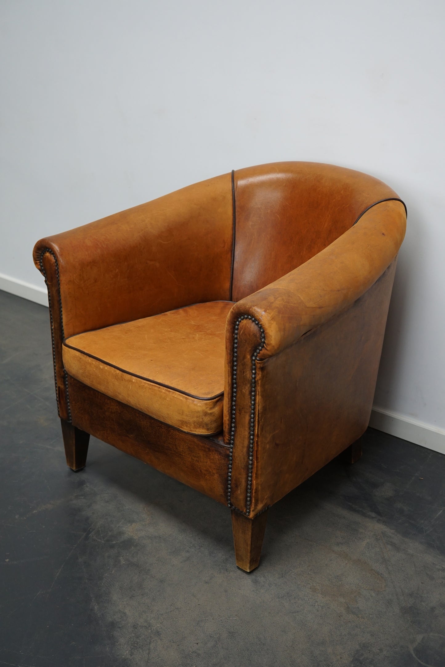 Vintage Dutch Cognac Colored Leather Club Chair