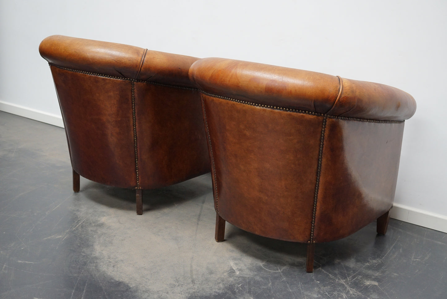 Vintage Dutch Cognac Colored Leather Club Chair, Set of 2
