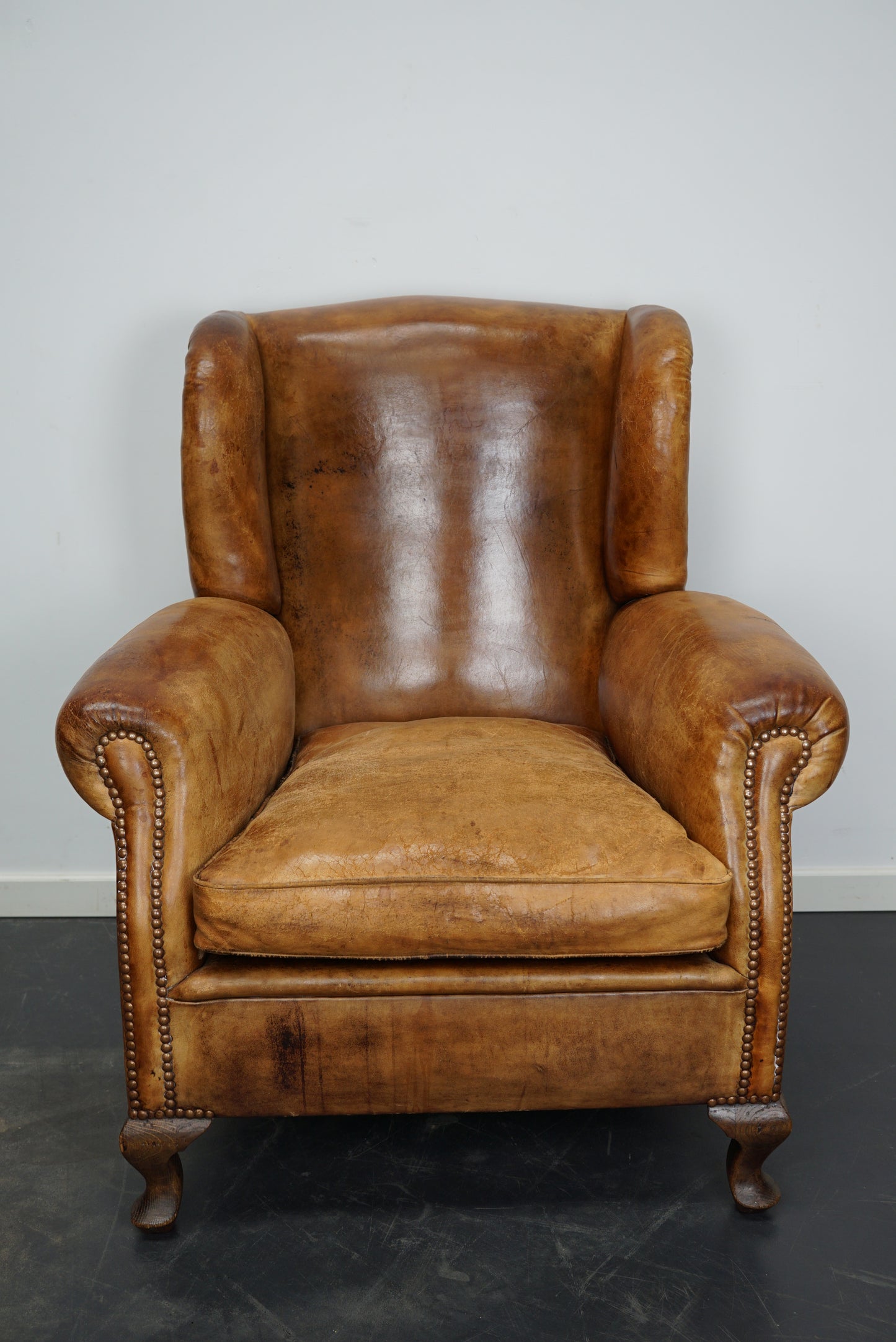 Vintage Dutch Cognac Colored Wingback Leather Club Chair