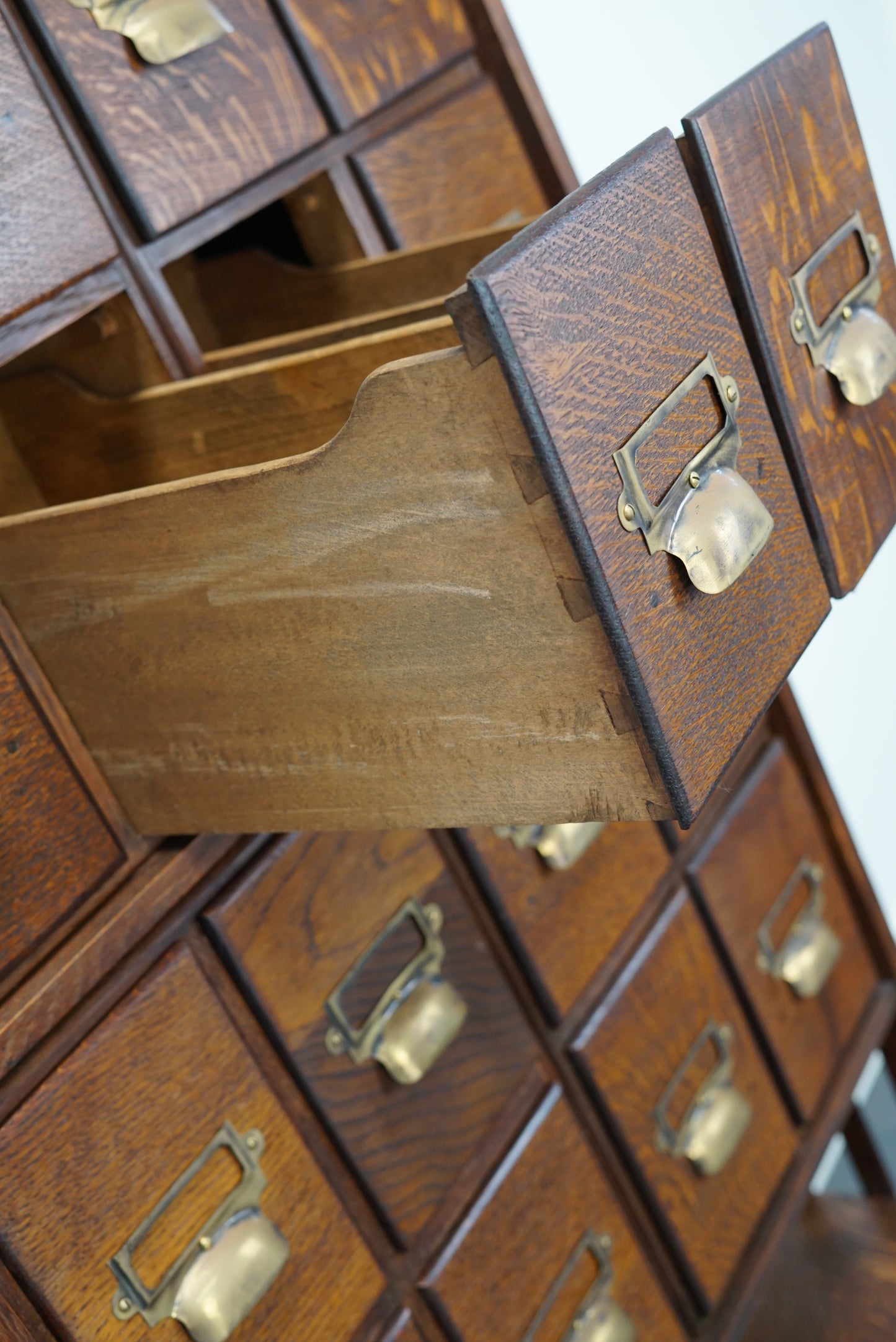 English Oak Apothecary Cabinet or Filing Cabinet, Early 20th Century