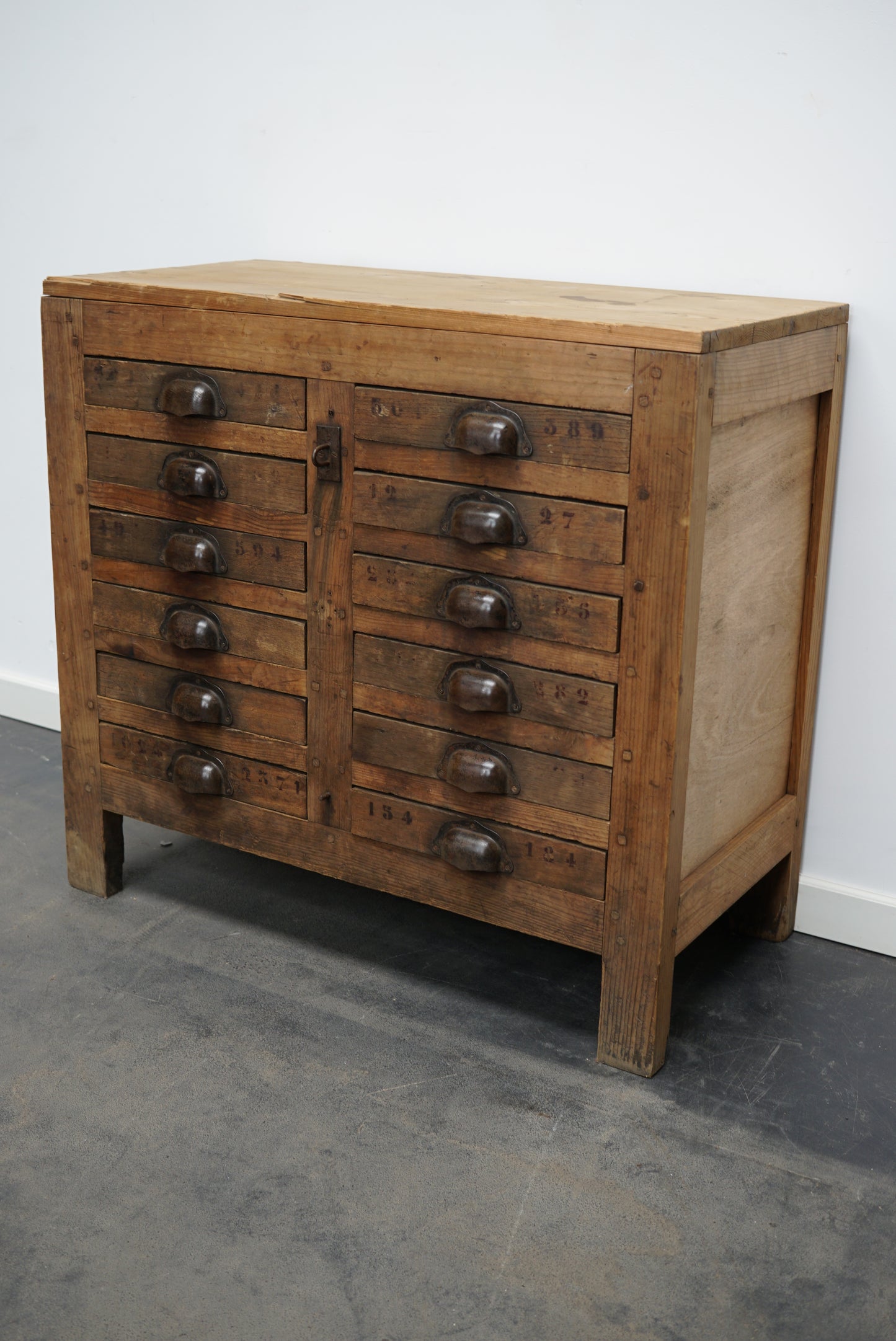 French Pine Rustic Apothecary Workshop Cabinet, circa 1950s