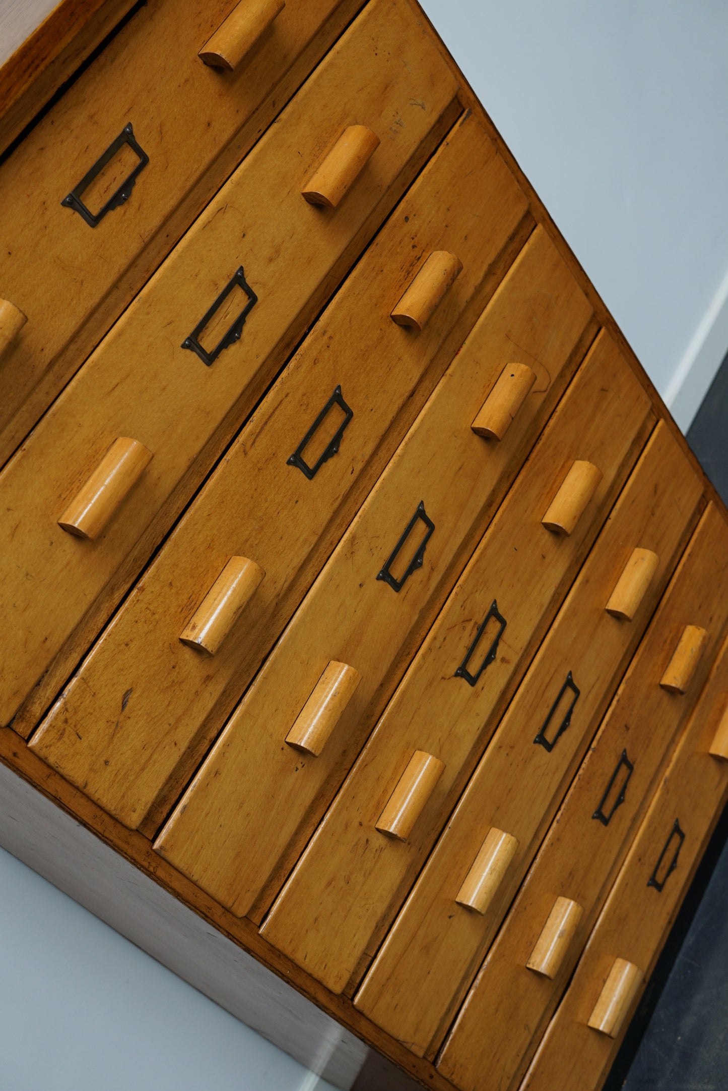German Beech Industrial Apothecary Cabinet, Mid-20th Century
