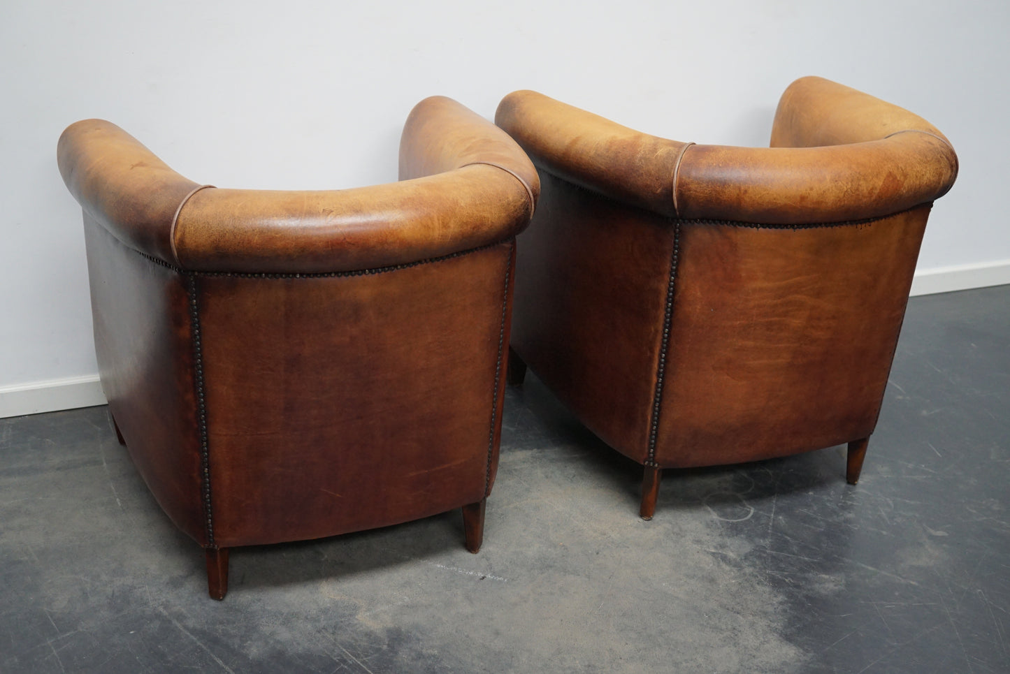 Vintage Dutch Cognac Colored Leather Club Chair, Set of 2