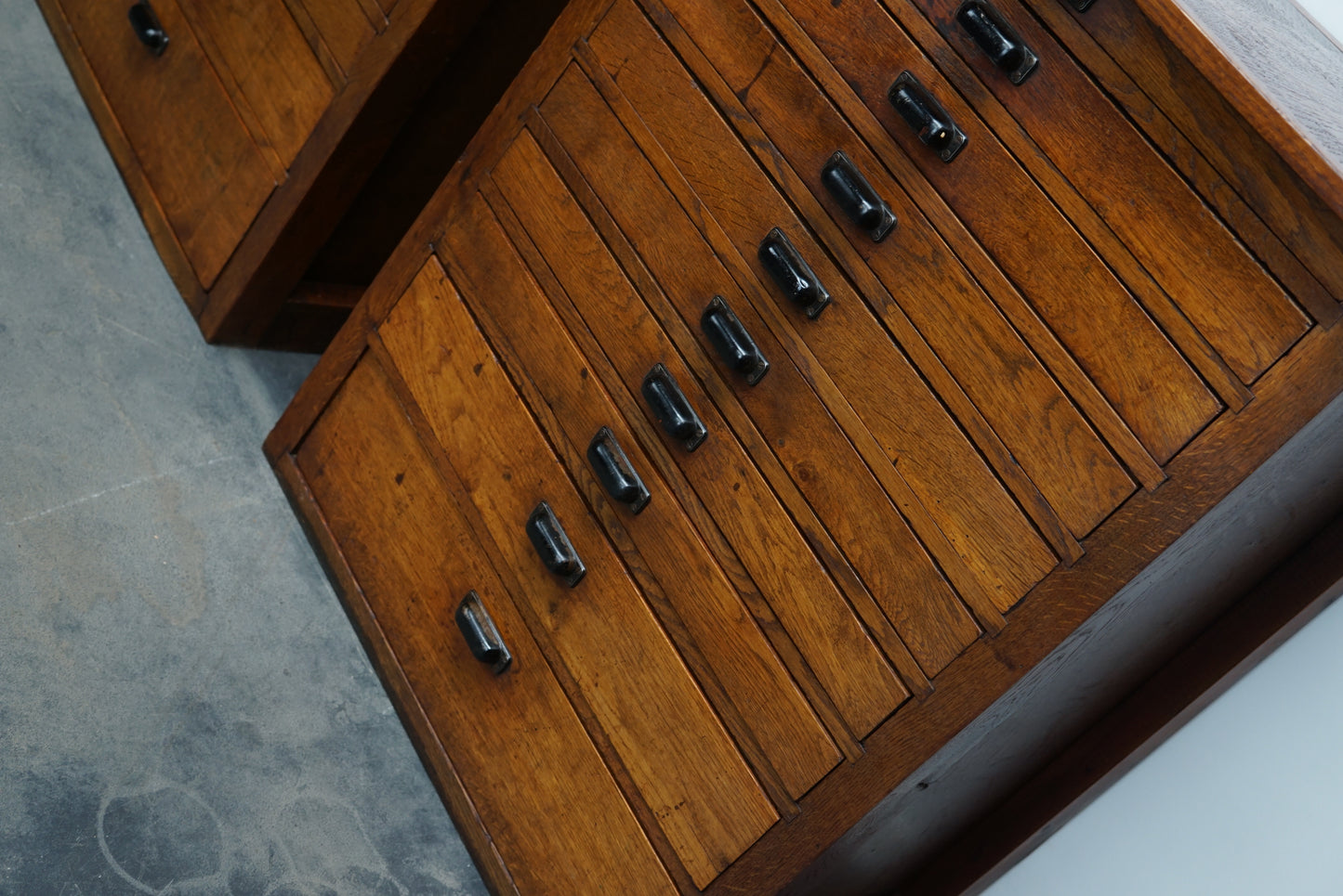Pair of Vintage Dutch Oak Jewelers / Watchmakers Cabinets, circa 1930