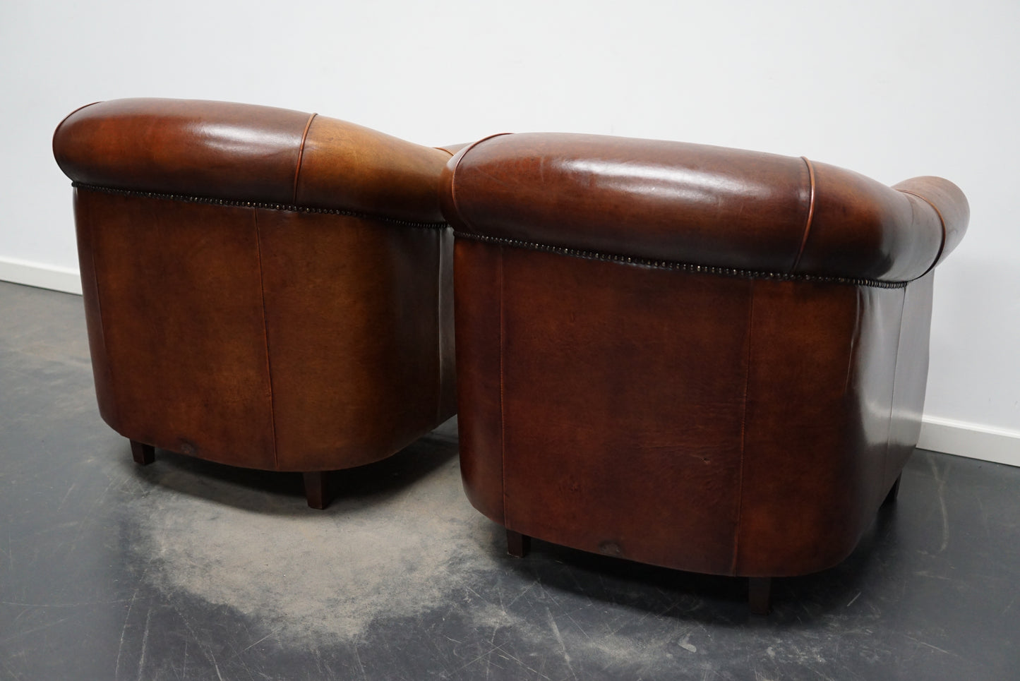Vintage Dutch Cognac Leather Club Chairs, Set of 2