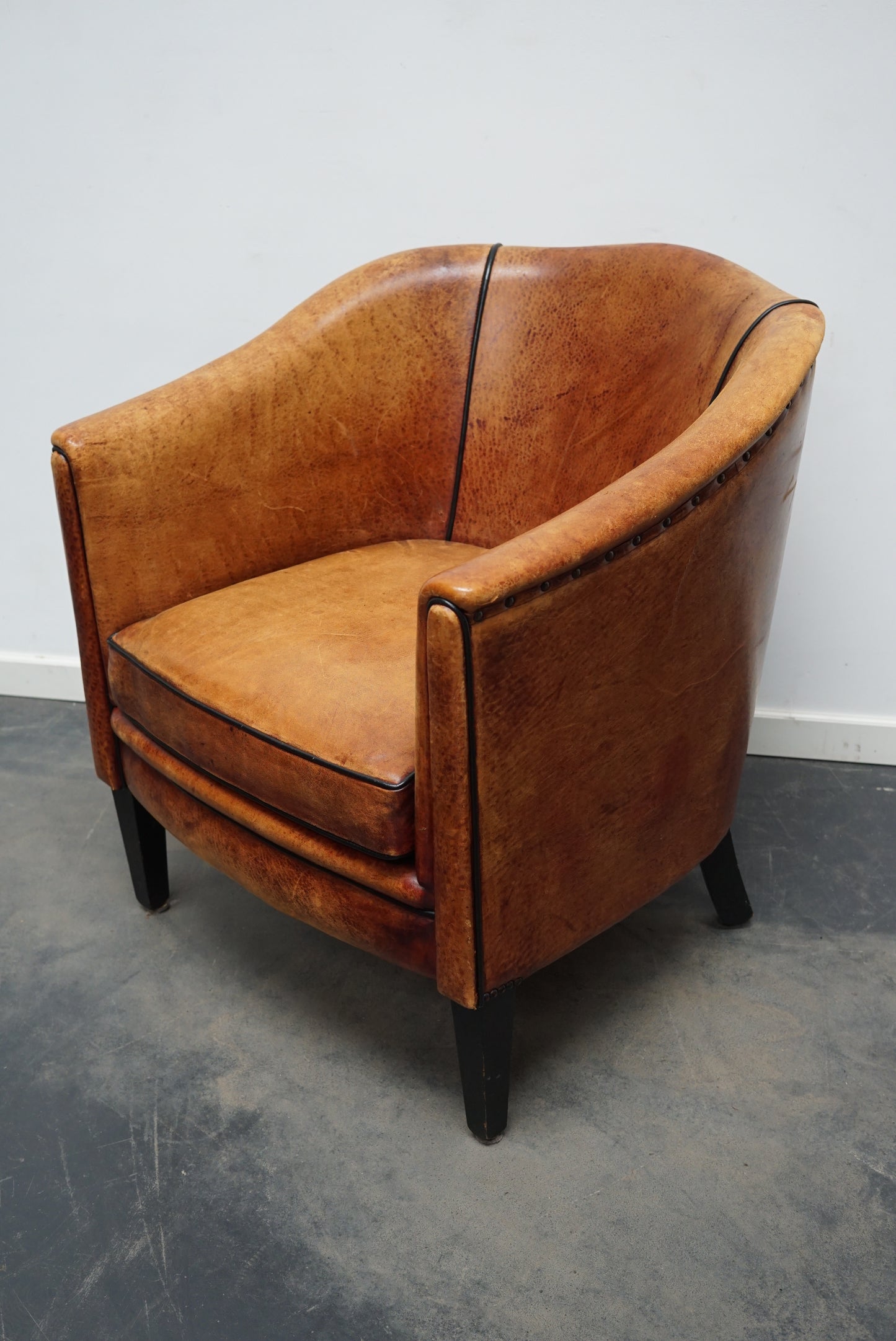Vintage Dutch Cognac Colored Leather Club Chair