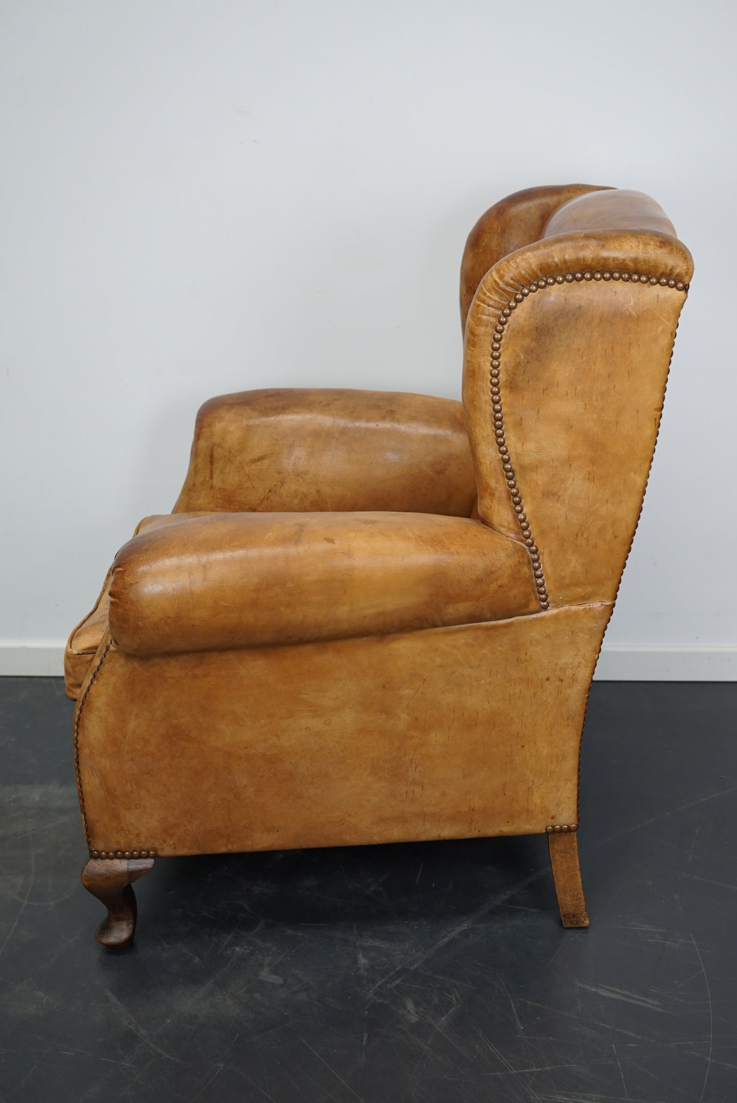 Vintage Dutch Cognac Colored Wingback Leather Club Chair