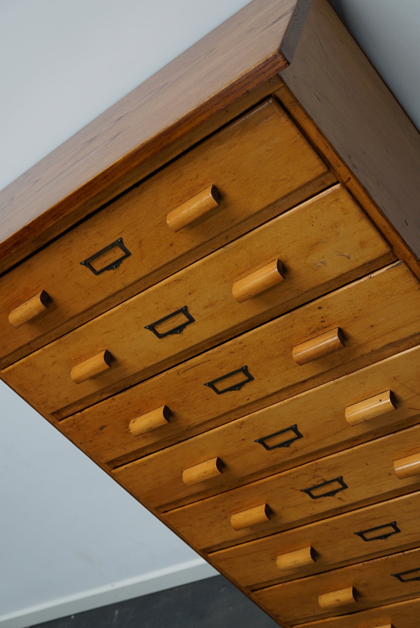 German Beech Industrial Apothecary Cabinet, Mid-20th Century