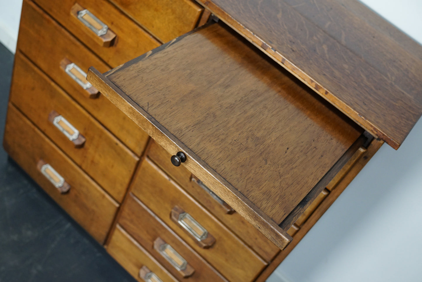 German Industrial Beech and Oak Apothecary Cabinet, Mid-20th Century