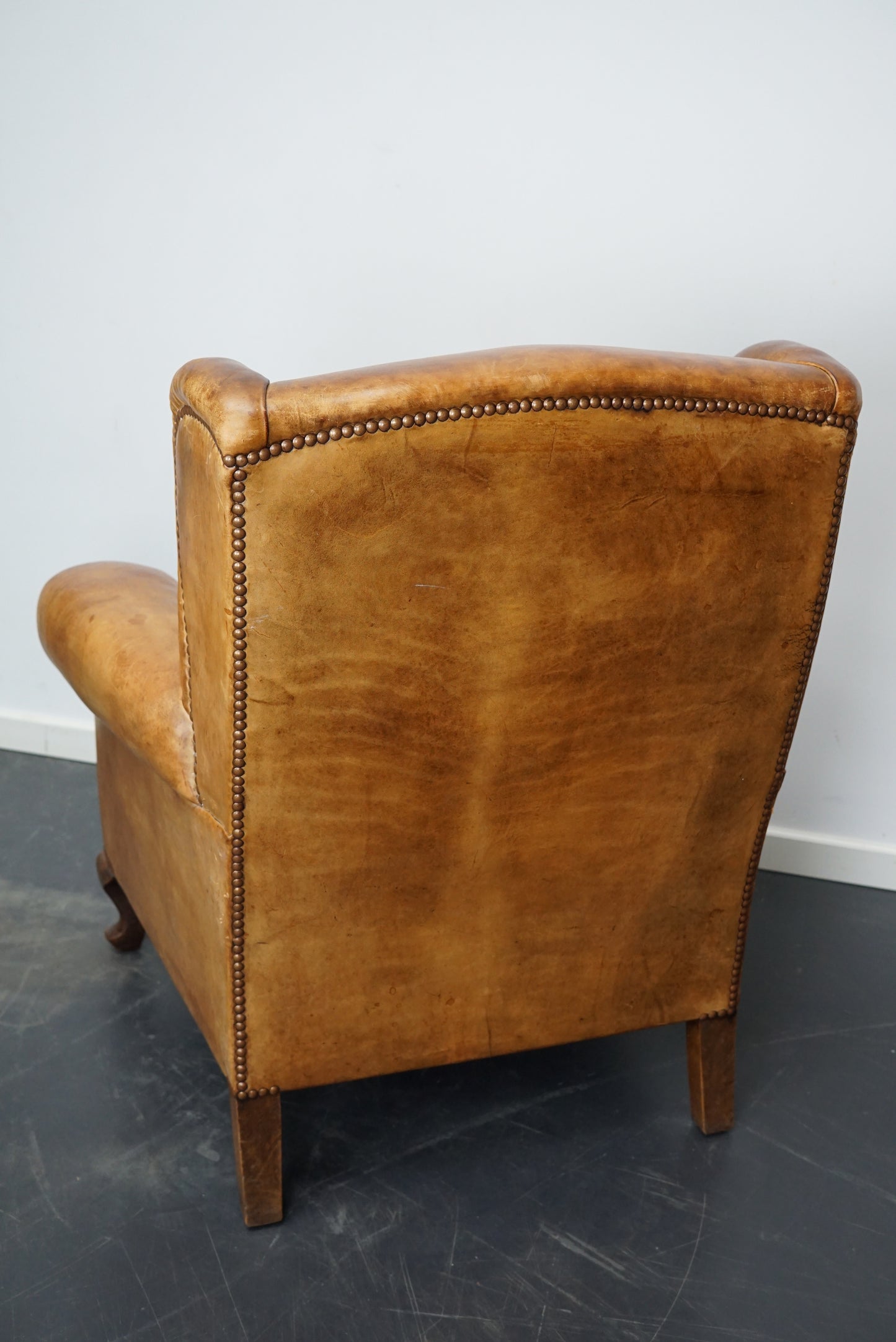 Vintage Dutch Cognac Colored Wingback Leather Club Chair