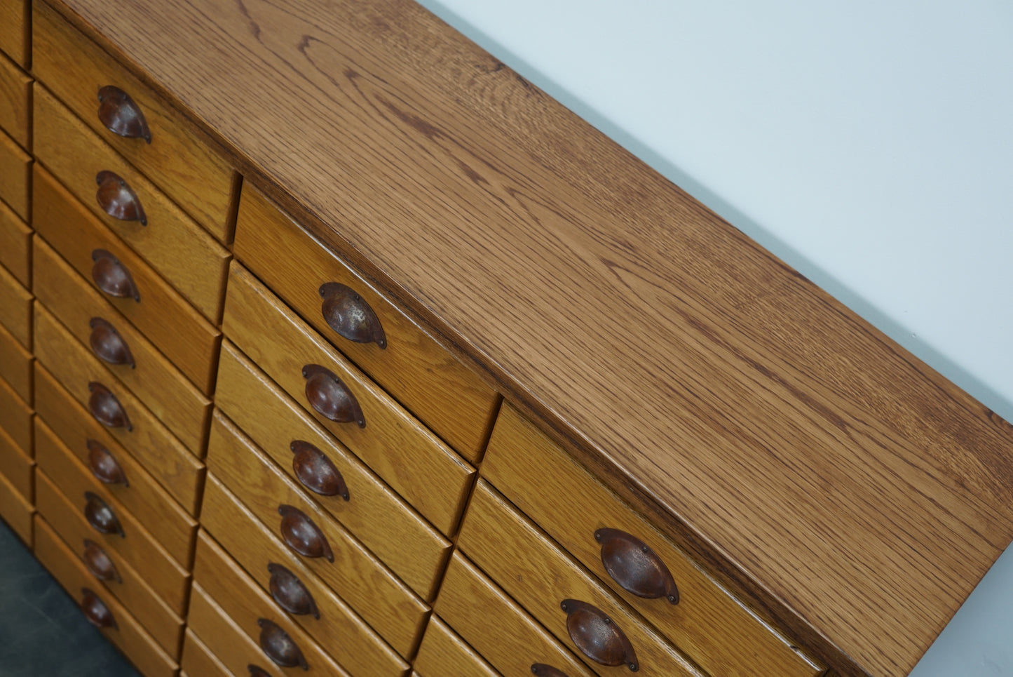 German Industrial Oak Apothecary Cabinet, Mid-20th Century