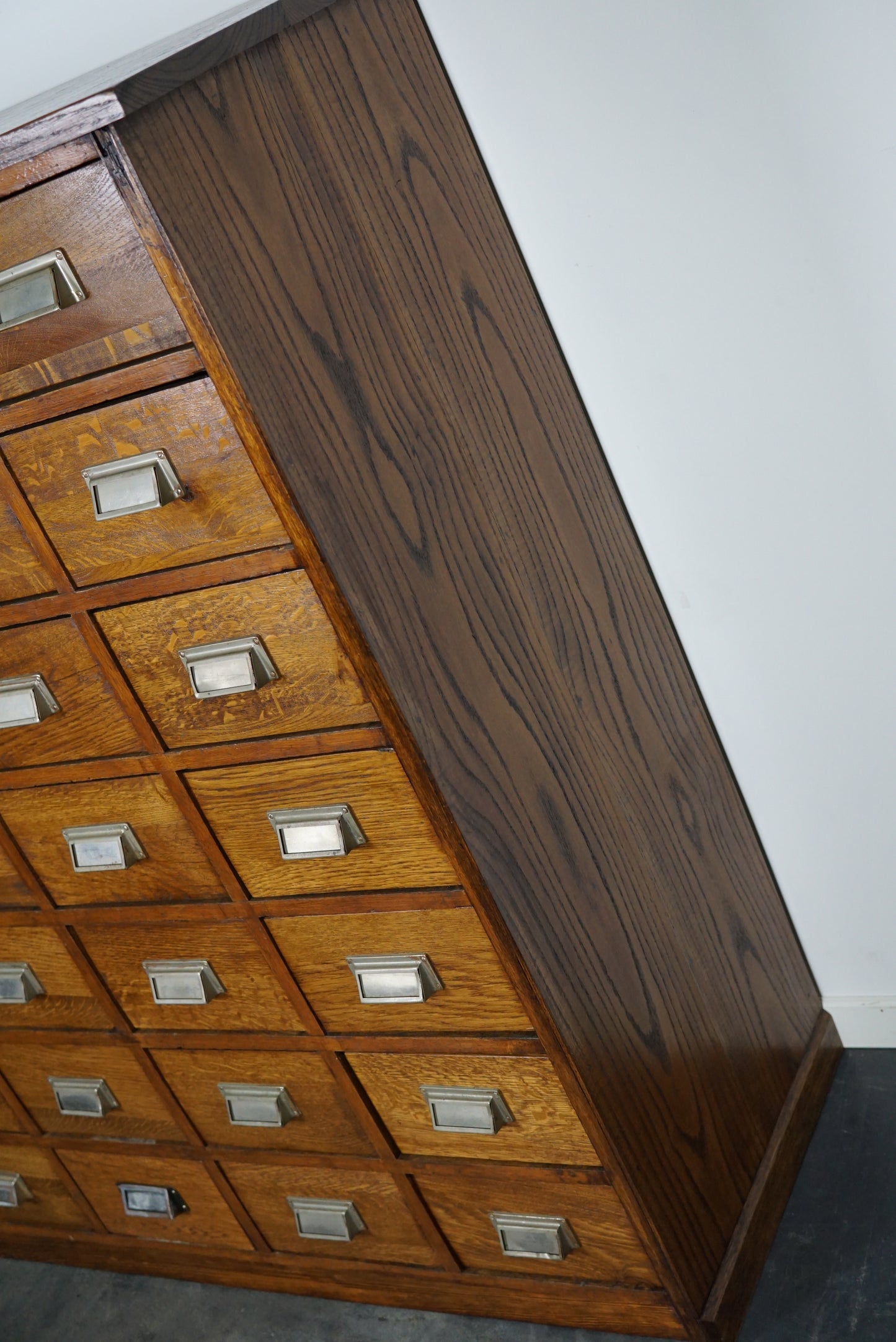 German Industrial Oak Apothecary Cabinet, Mid-20th Century