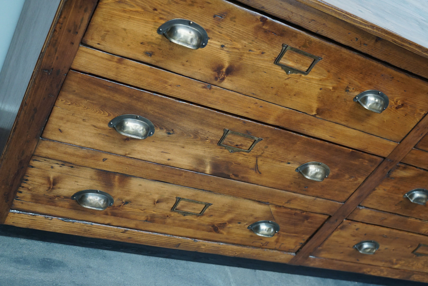 German Pine Apothecary Cabinet or Bank of Drawers, Mid-20th Century