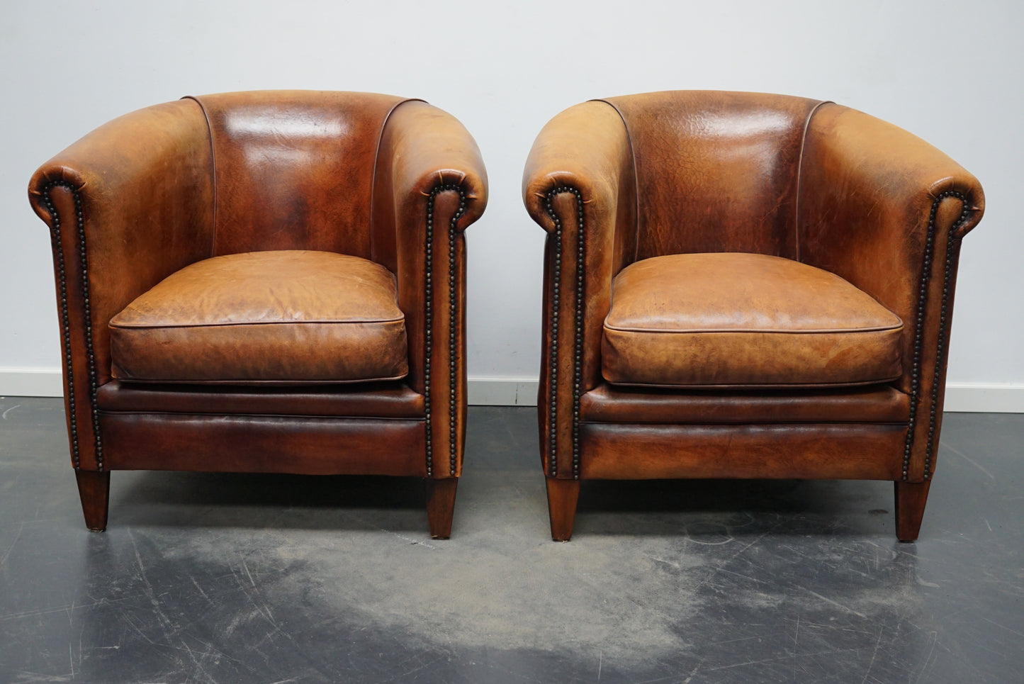 Vintage Dutch Cognac Colored Leather Club Chair, Set of 2