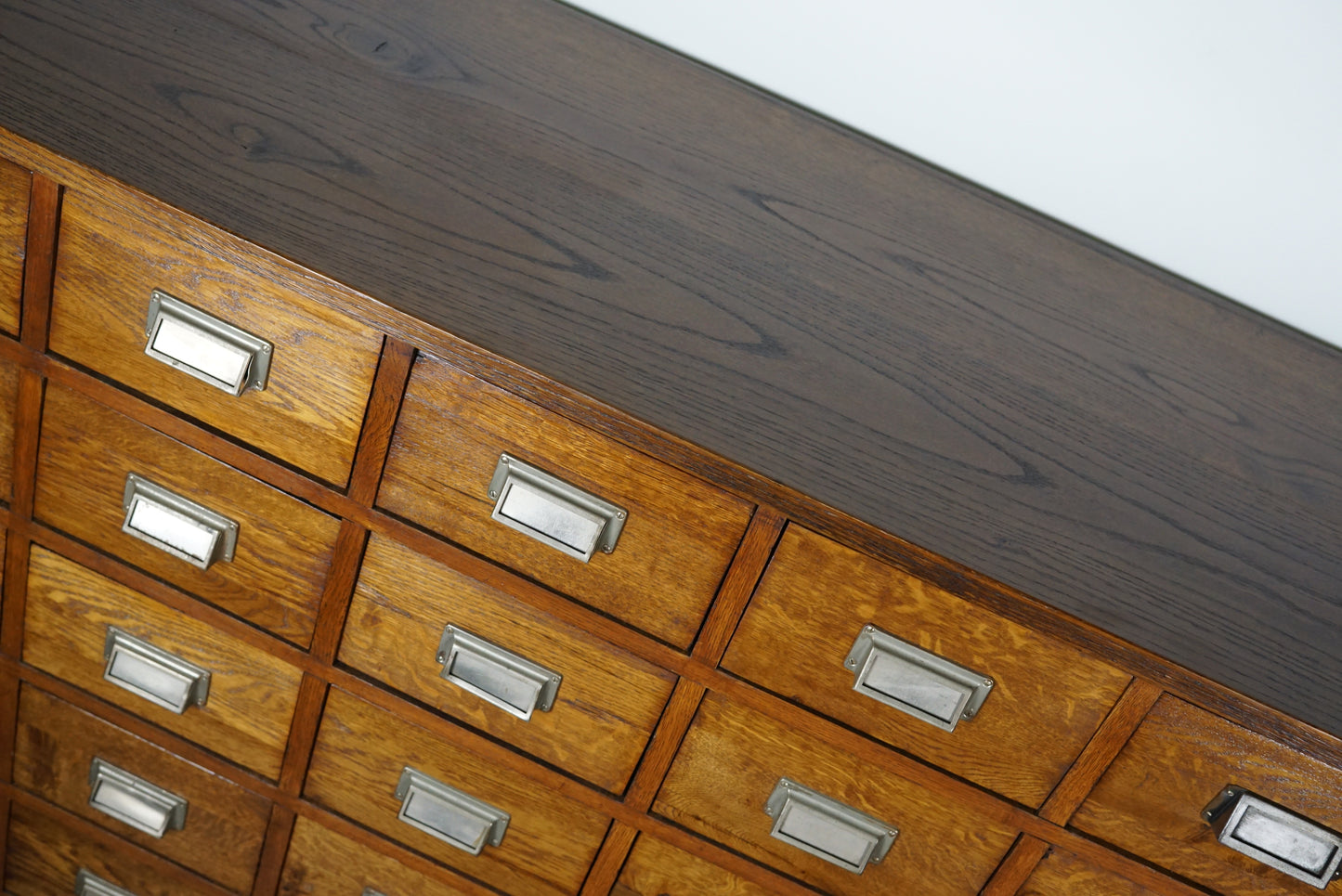 German Industrial Oak Apothecary Cabinet, Mid-20th Century