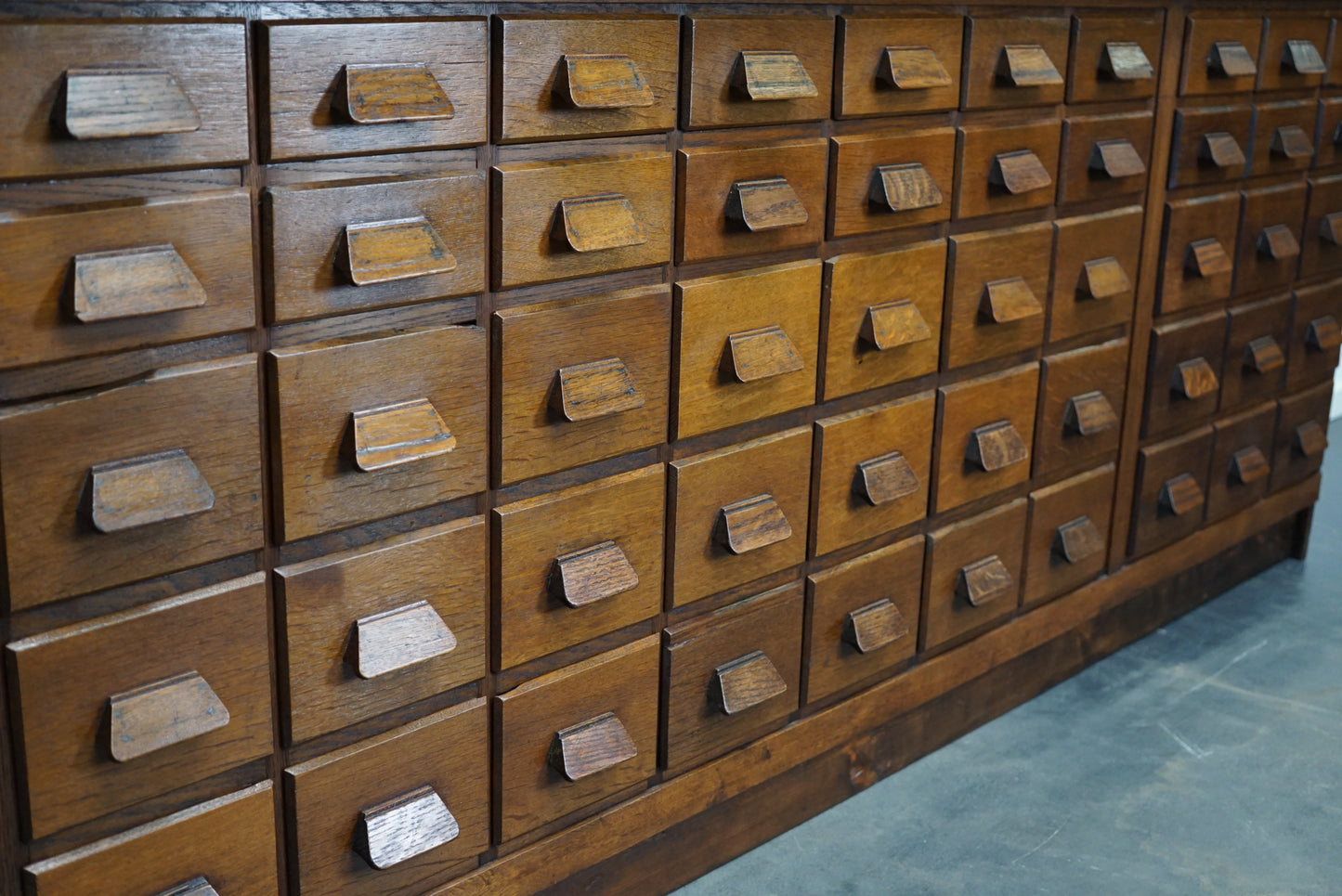 German Industrial Oak Apothecary Cabinet / Bank of Drawers, 1930s