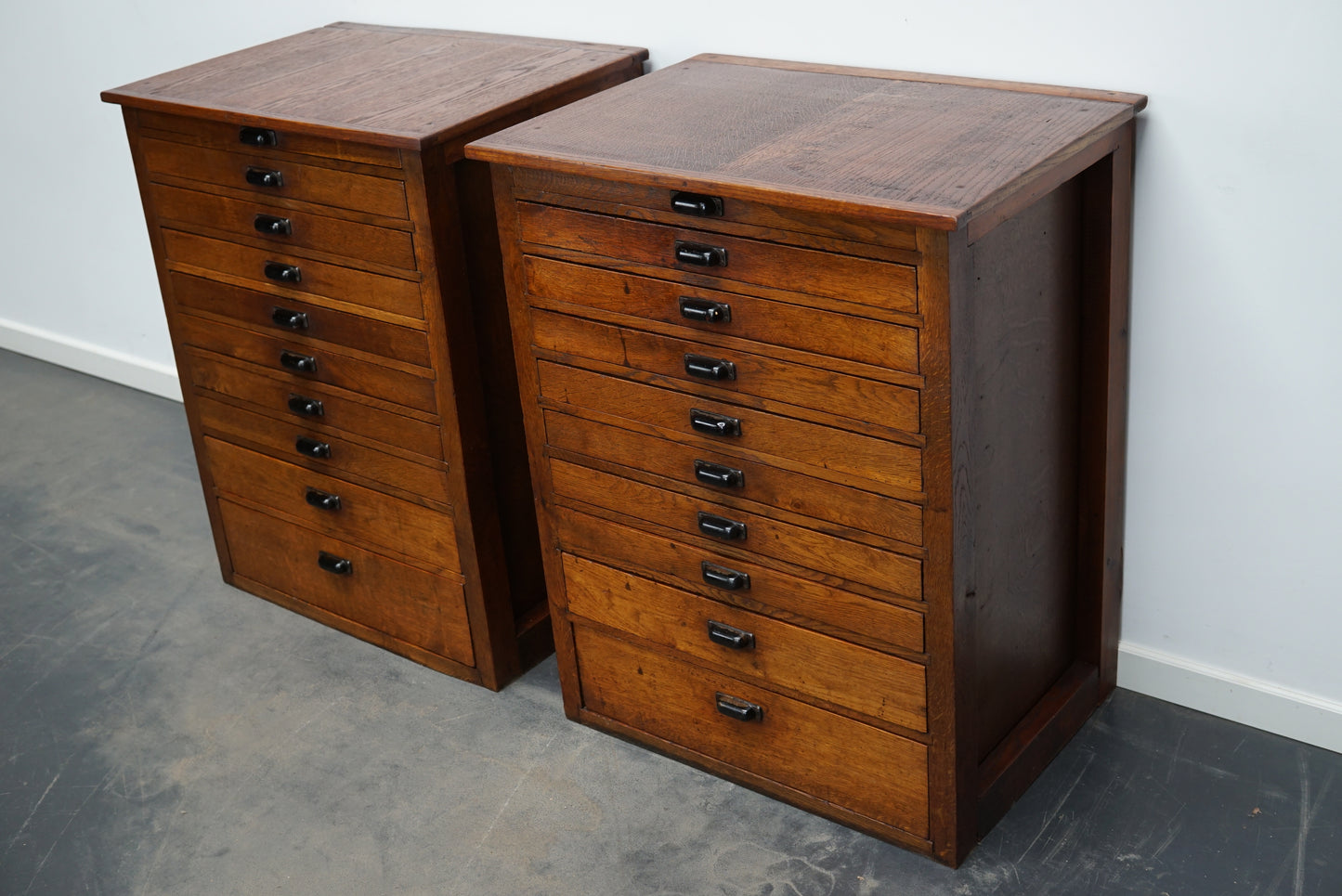 Pair of Vintage Dutch Oak Jewelers / Watchmakers Cabinets, circa 1930