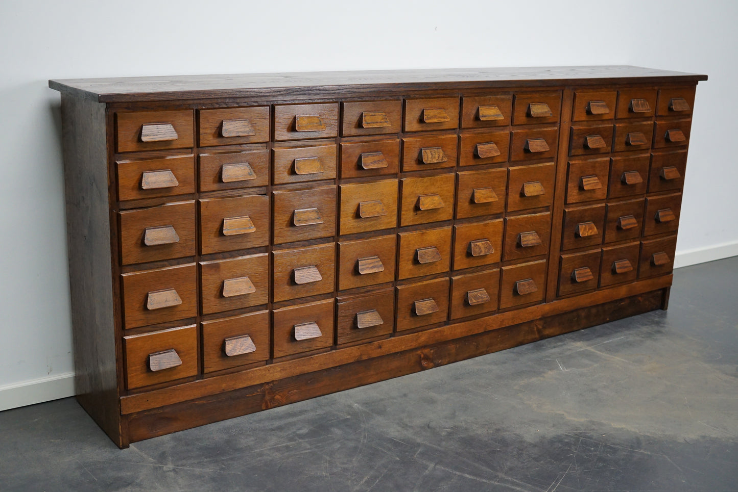 German Industrial Oak Apothecary Cabinet / Bank of Drawers, 1930s