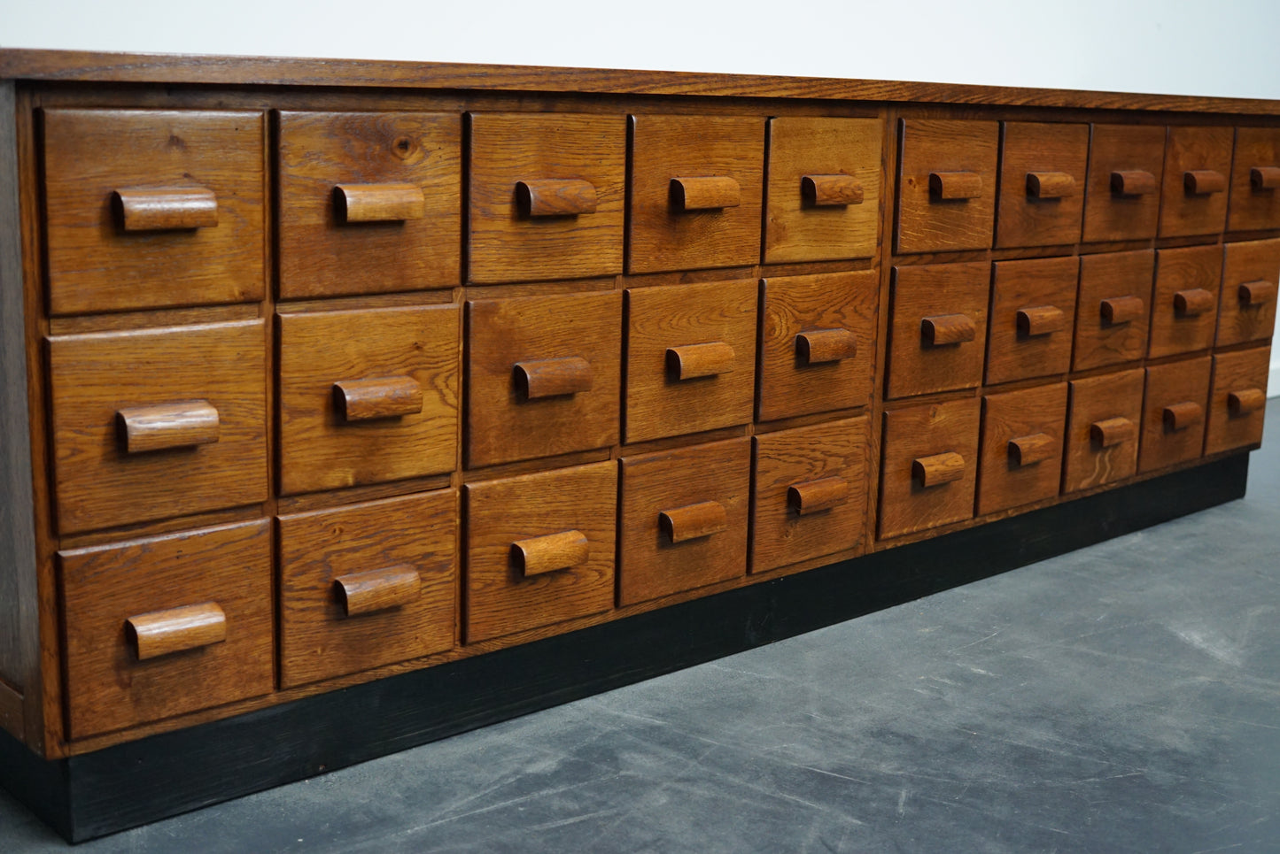 Oak German Industrial Apothecary Cabinet / Lowboard, Mid-20th Century