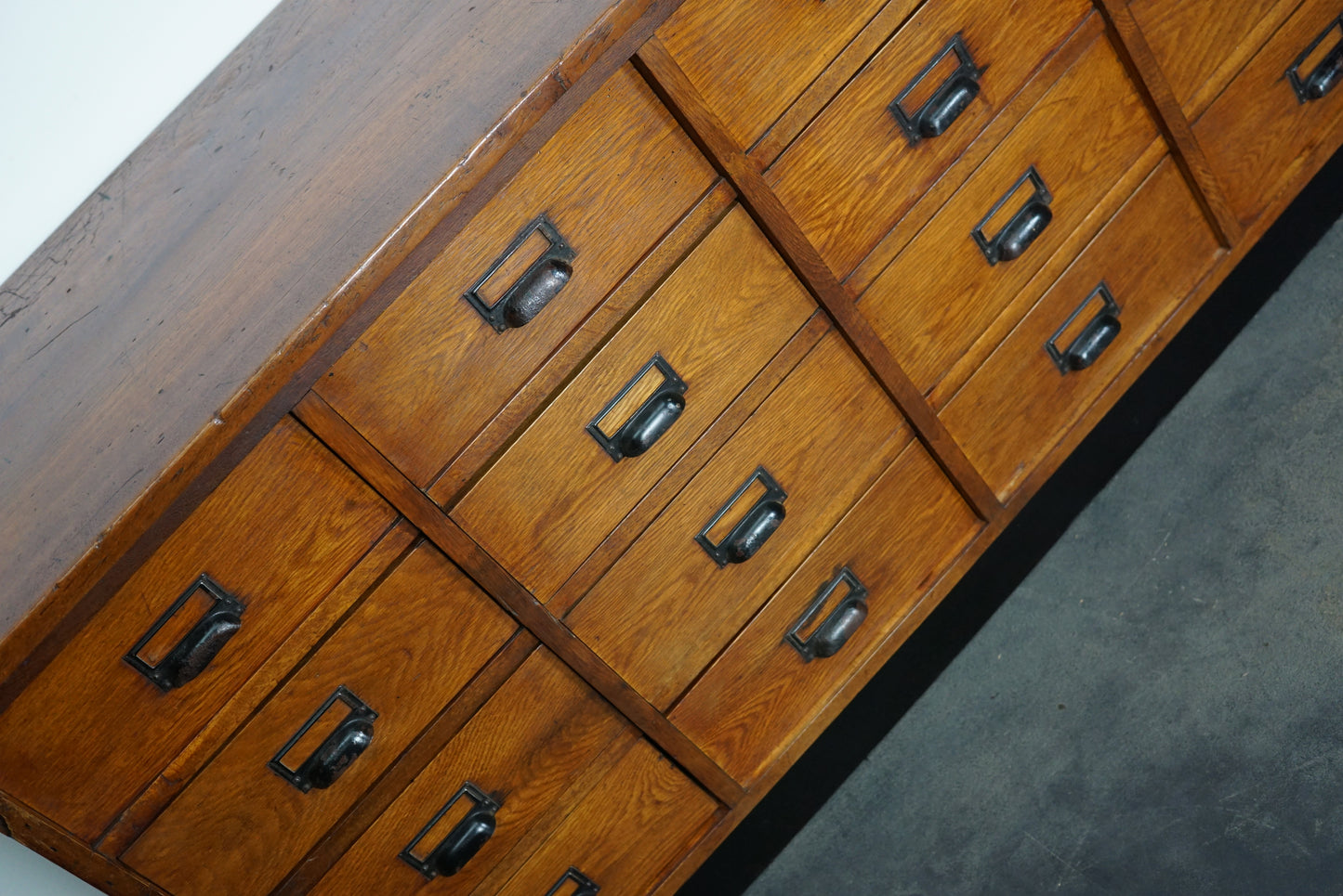 German Industrial Oak Apothecary Cabinet, Mid-20th Century