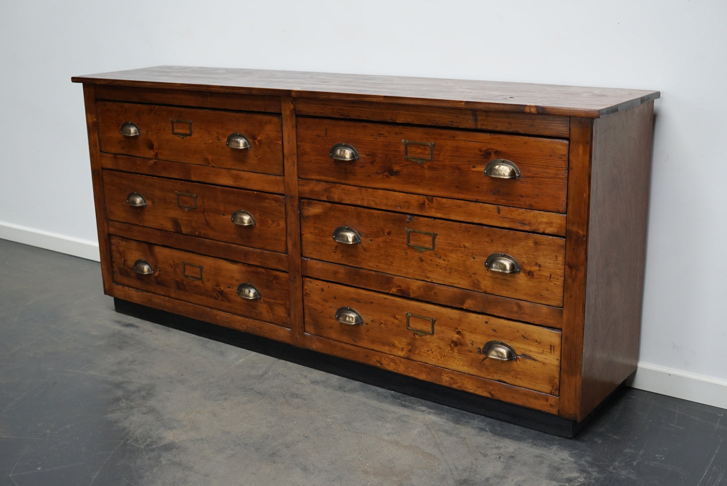 German Pine Apothecary Cabinet or Bank of Drawers, Mid-20th Century