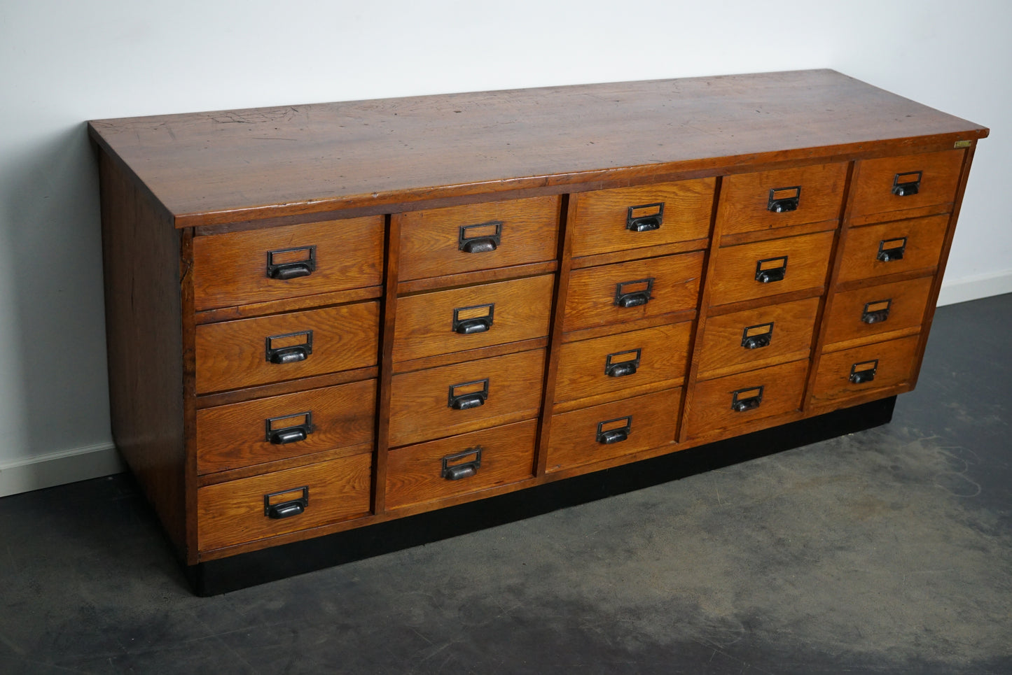 German Industrial Oak Apothecary Cabinet, Mid-20th Century