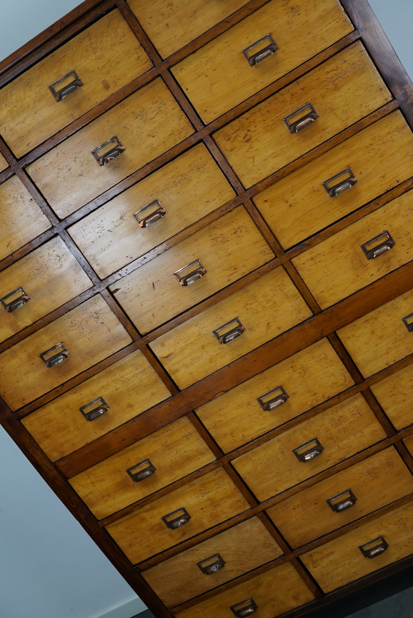 Vintage Large Dutch Pine School Cabinet / Bank of Drawers, Mid-20th Century