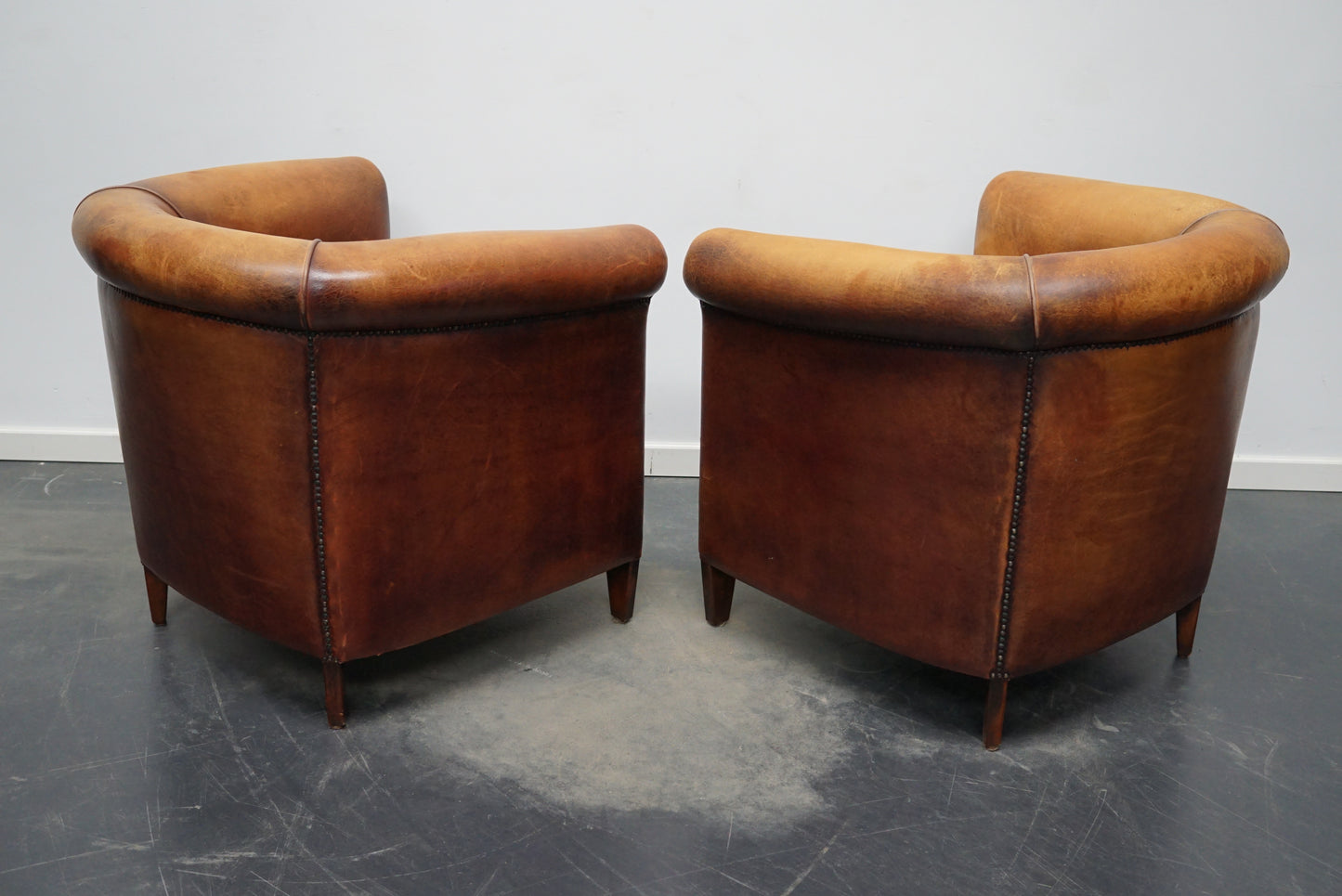 Vintage Dutch Cognac Colored Leather Club Chair, Set of 2