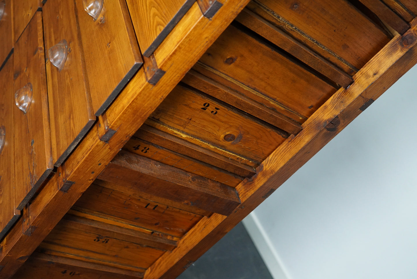 Dutch Pine Industrial Apothecary / Workshop Cabinet, 1950s