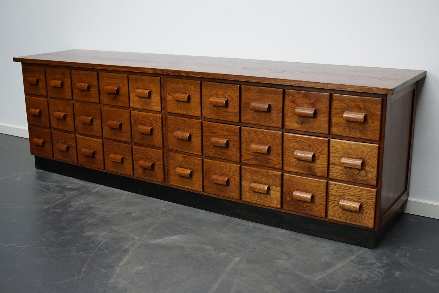 Oak German Industrial Apothecary Cabinet / Lowboard, Mid-20th Century