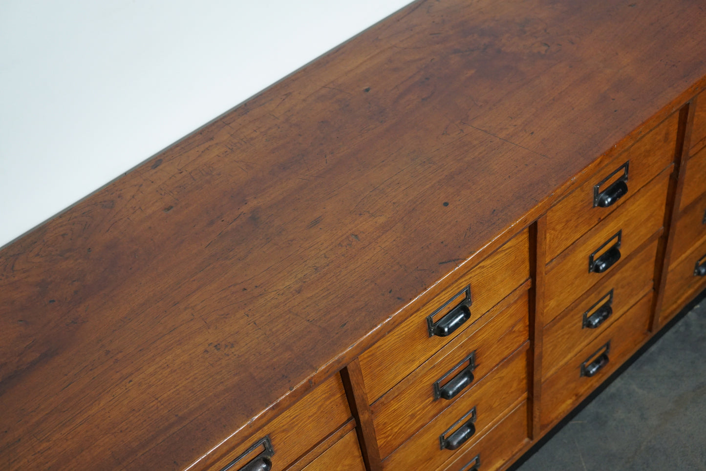 German Industrial Oak Apothecary Cabinet, Mid-20th Century