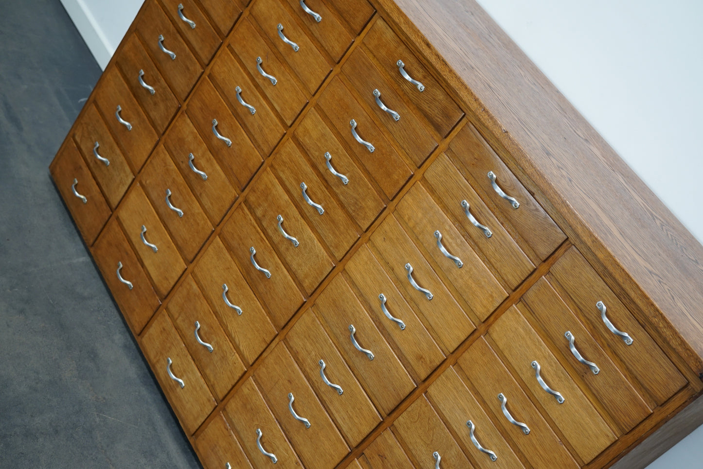 Dutch Industrial Oak Apothecary Cabinet, Mid-20th Century