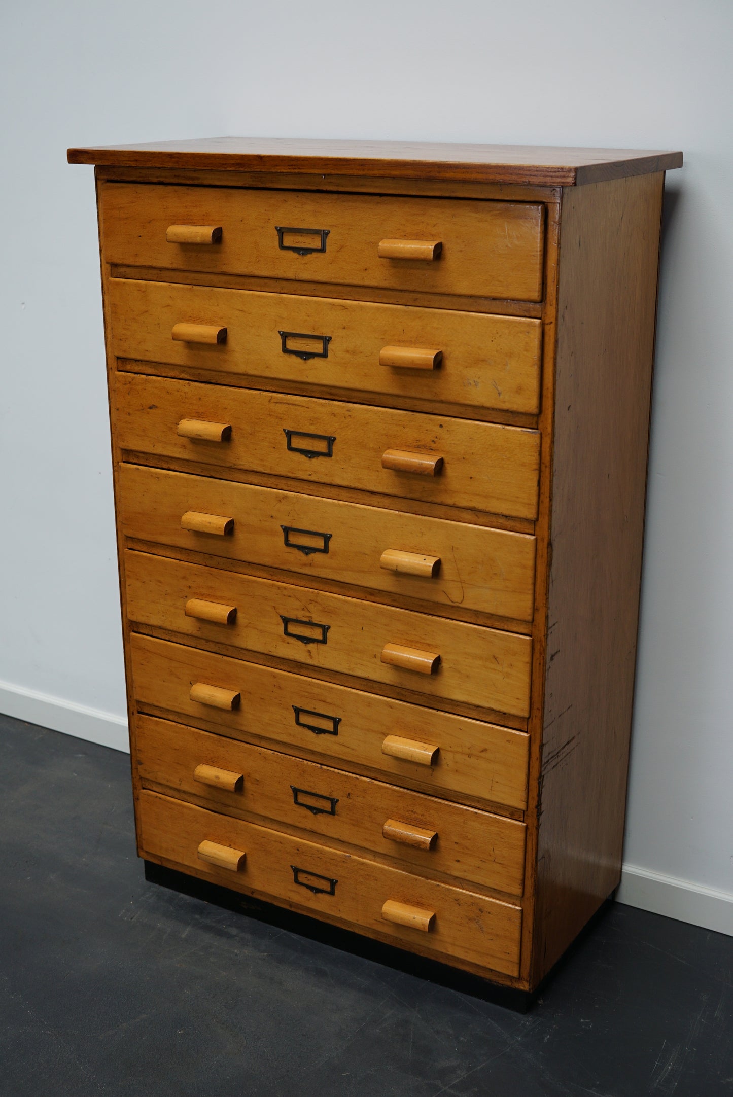 German Beech Industrial Apothecary Cabinet, Mid-20th Century