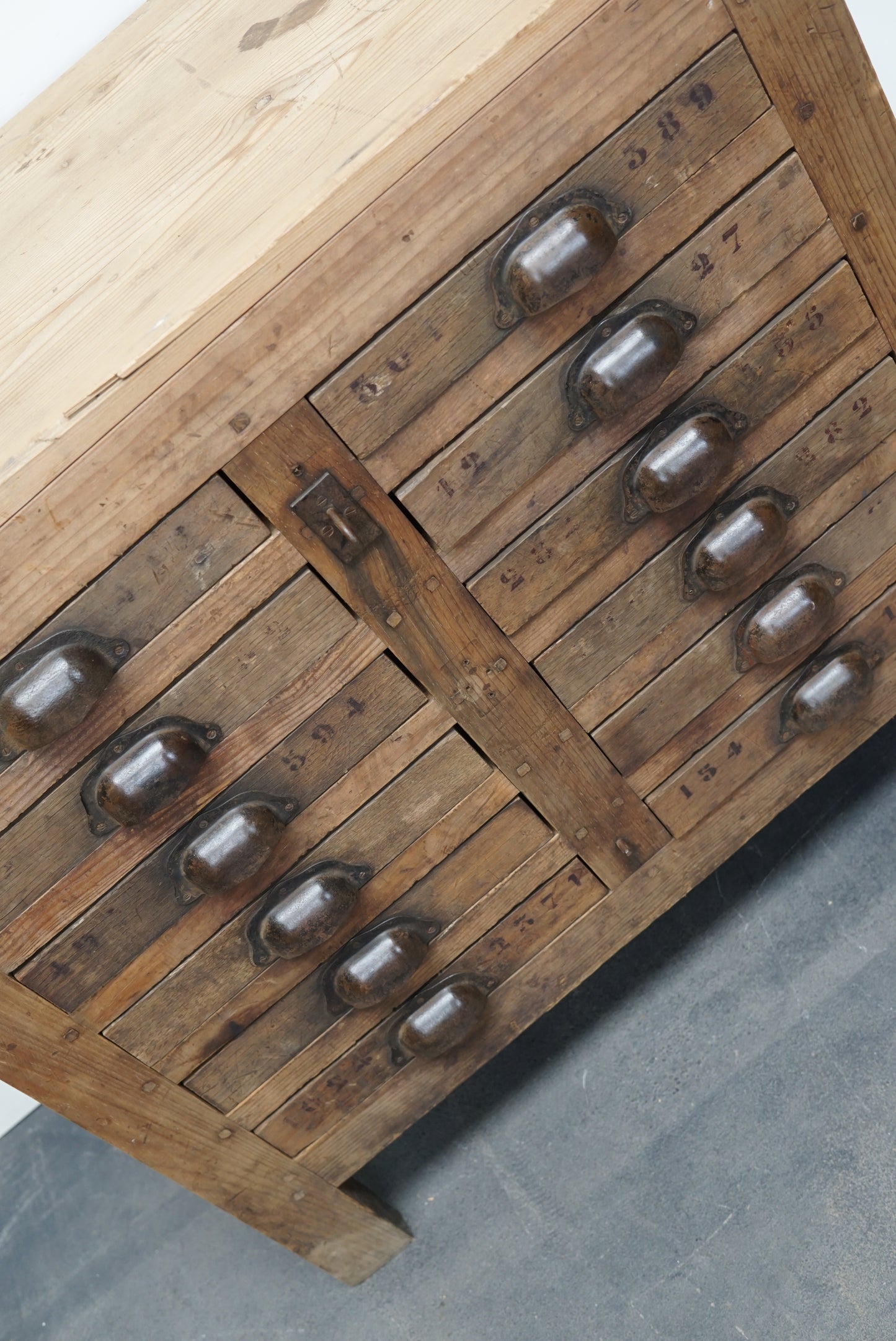French Pine Rustic Apothecary Workshop Cabinet, circa 1950s