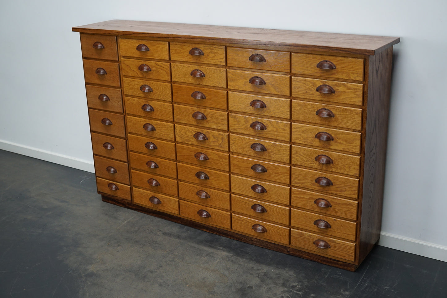 German Industrial Oak Apothecary Cabinet, Mid-20th Century