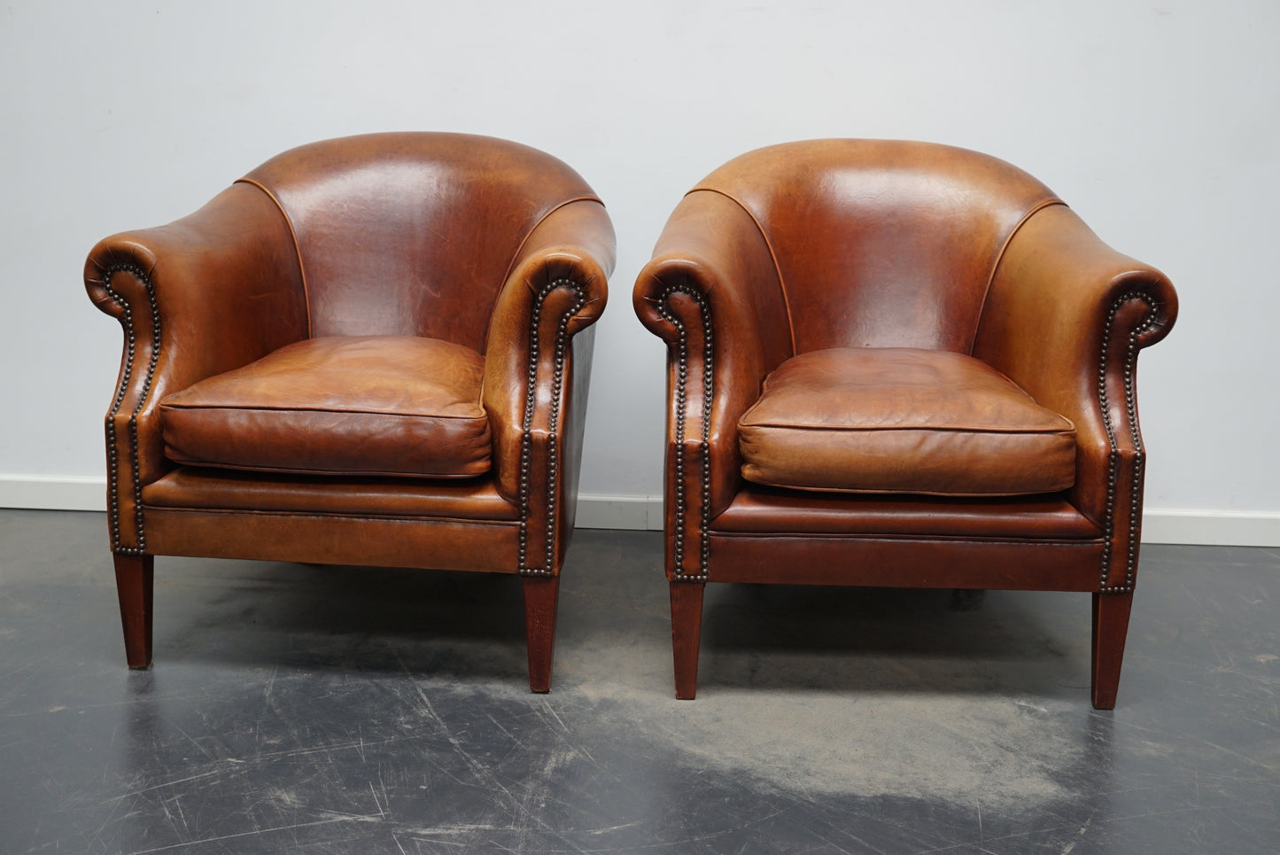 Vintage Dutch Cognac Colored Leather Club Chair, Set of 2
