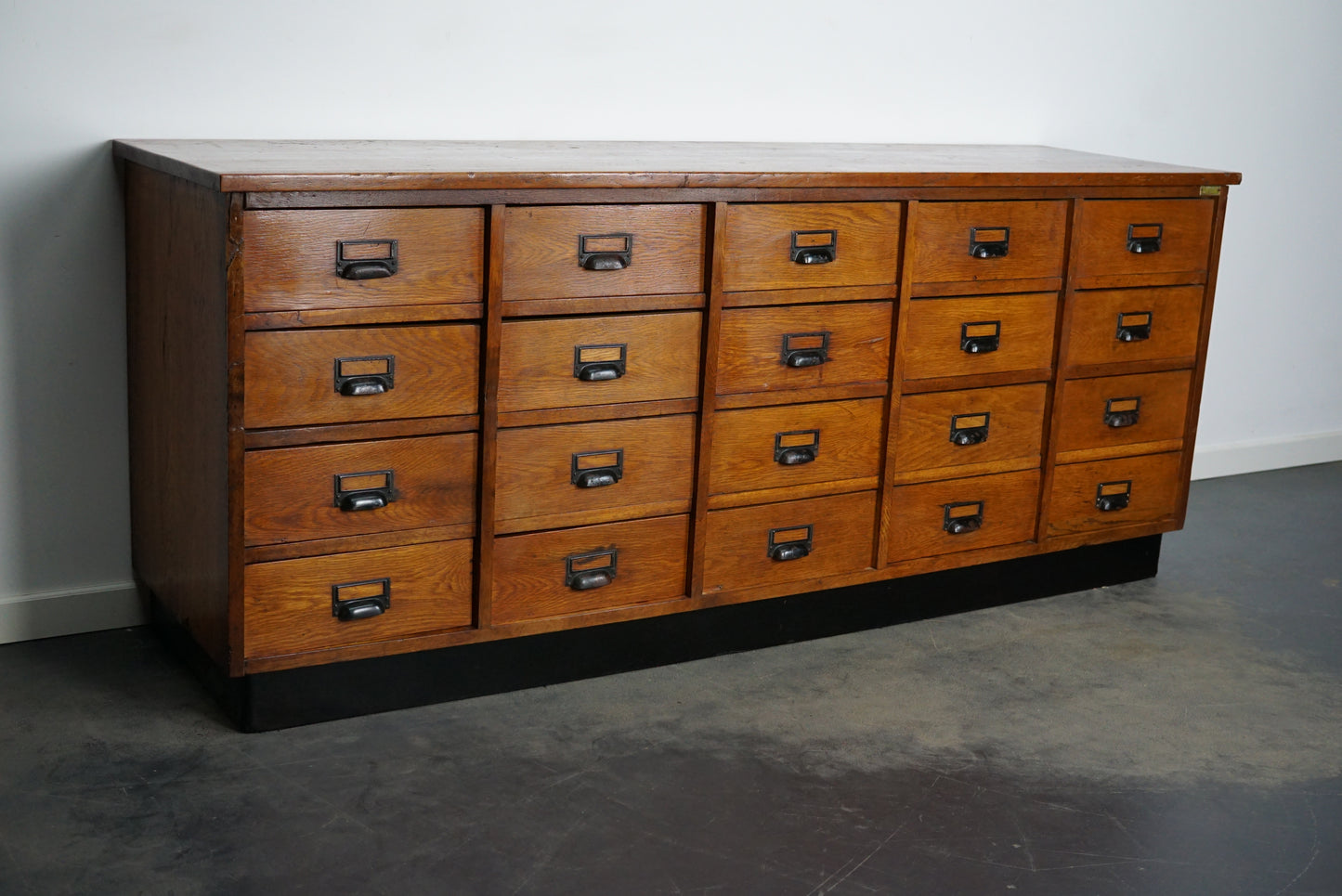 German Industrial Oak Apothecary Cabinet, Mid-20th Century