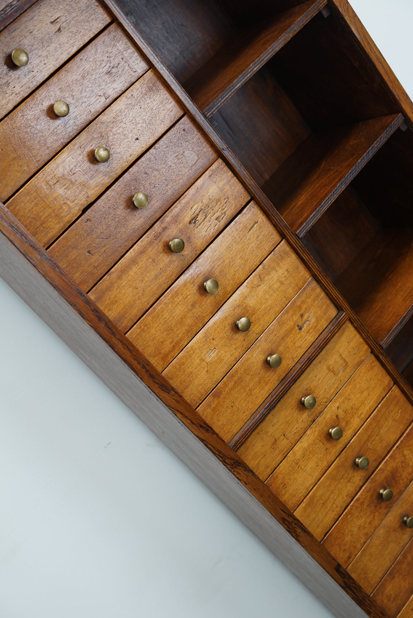 French Industrial Beech Apothecary / Watchmakers Cabinet, Mid 20th Century