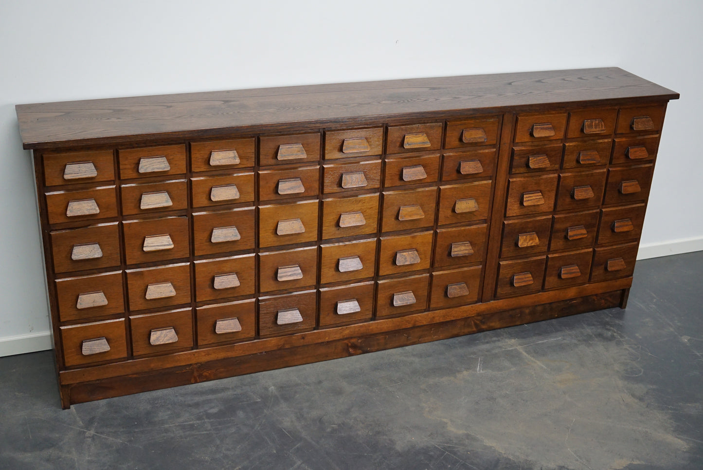 German Industrial Oak Apothecary Cabinet / Bank of Drawers, 1930s