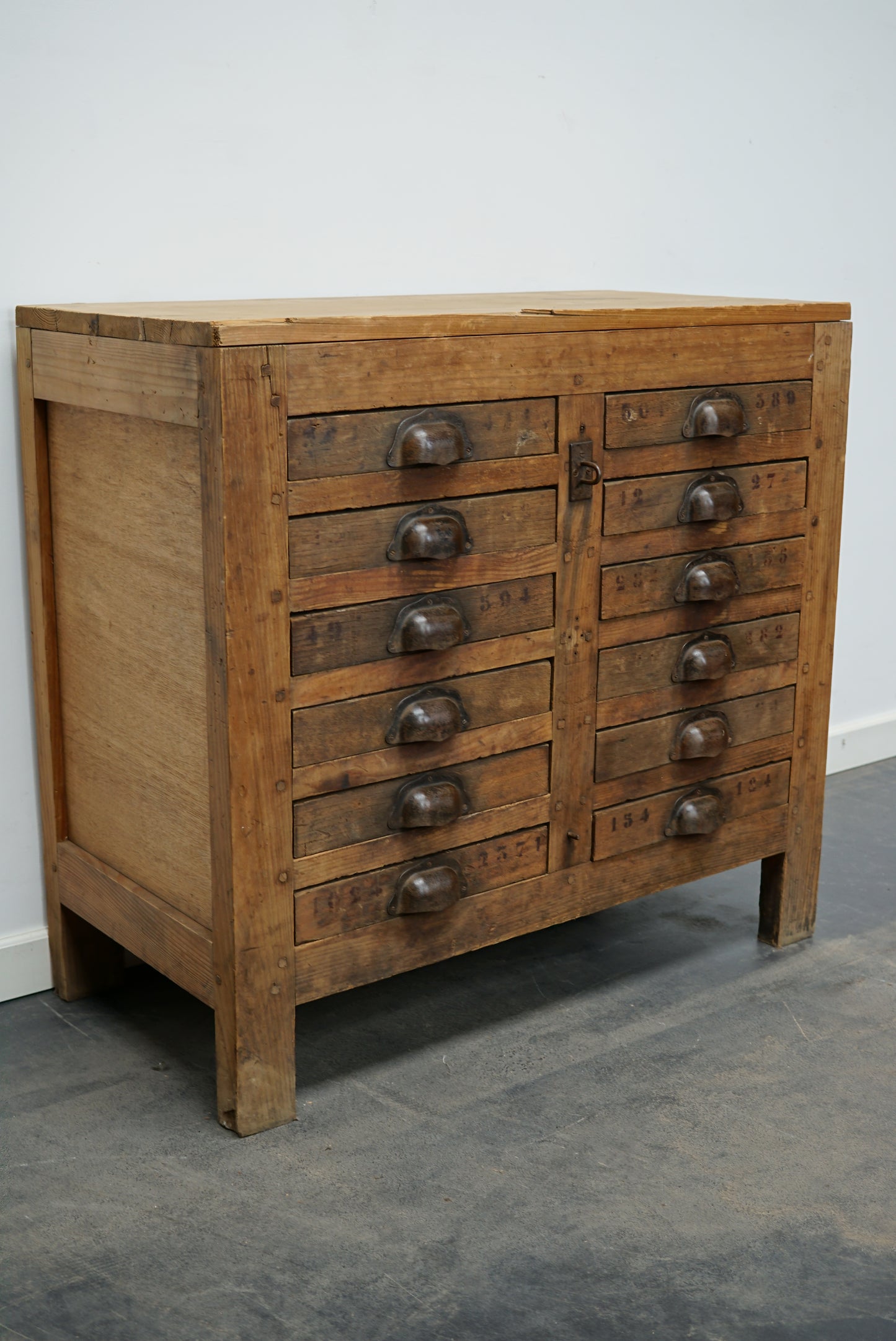 French Pine Rustic Apothecary Workshop Cabinet, circa 1950s
